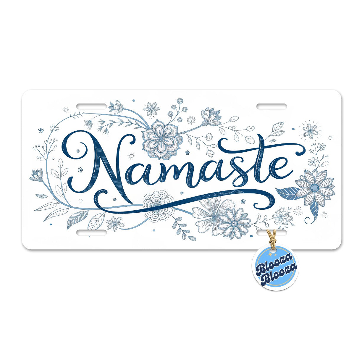 Namaste Blue Floral Metal Vanity Novelty Tag License Plate for Trucks Cars SUVs