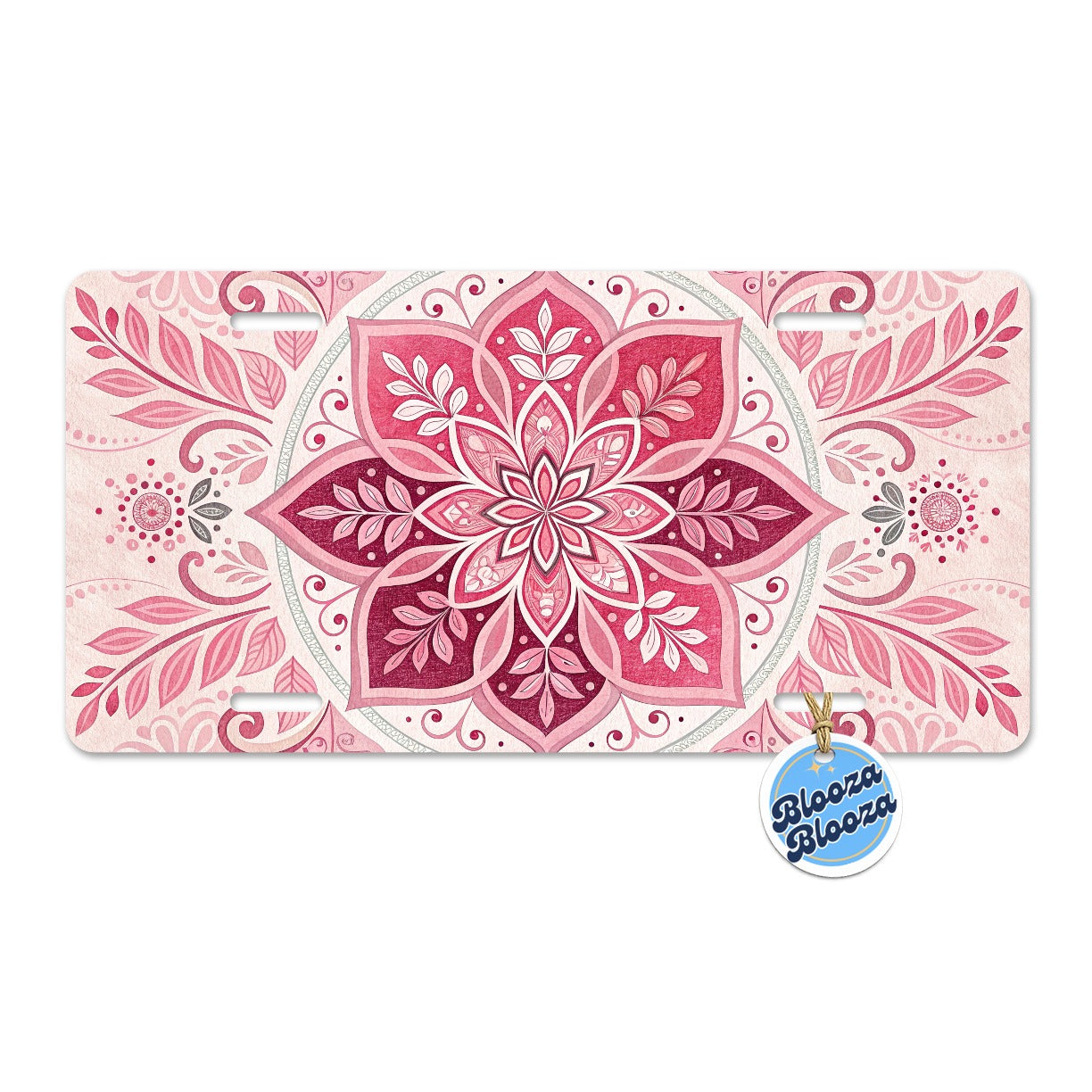 Pink Symmetrical Artistic Floral Pattern Metal Vanity Novelty Tag License Plate for Trucks Cars SUVs