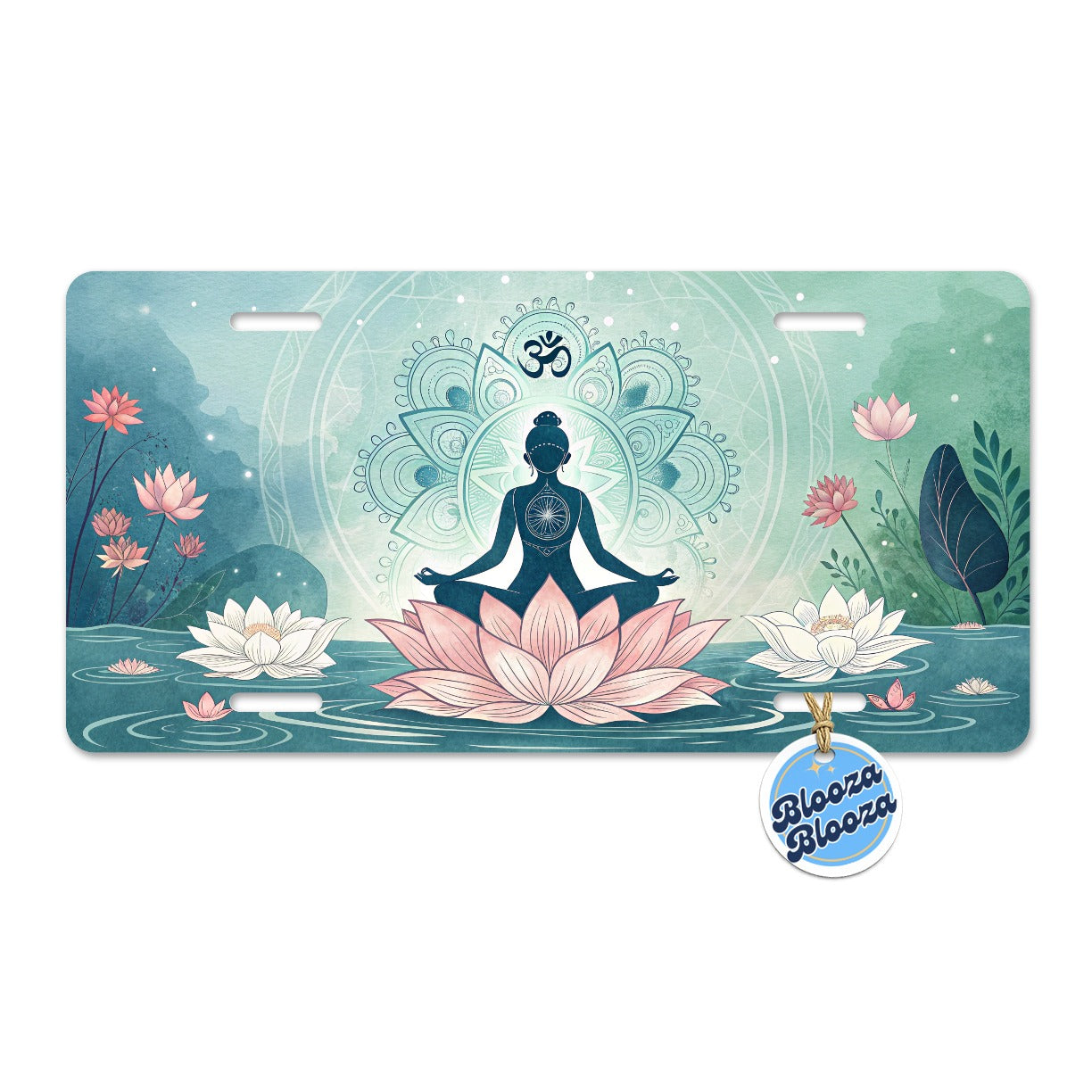 Yoga Meditation Lotus Flower Om Aum Metal Vanity Novelty Tag License Plate for Trucks Cars SUVs