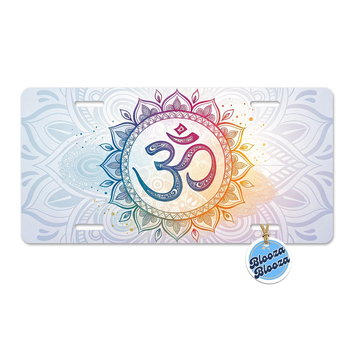 Yoga Om Aum Mandala Symbol Rainbow Metal Vanity Novelty Tag License Plate for Trucks Cars SUVs