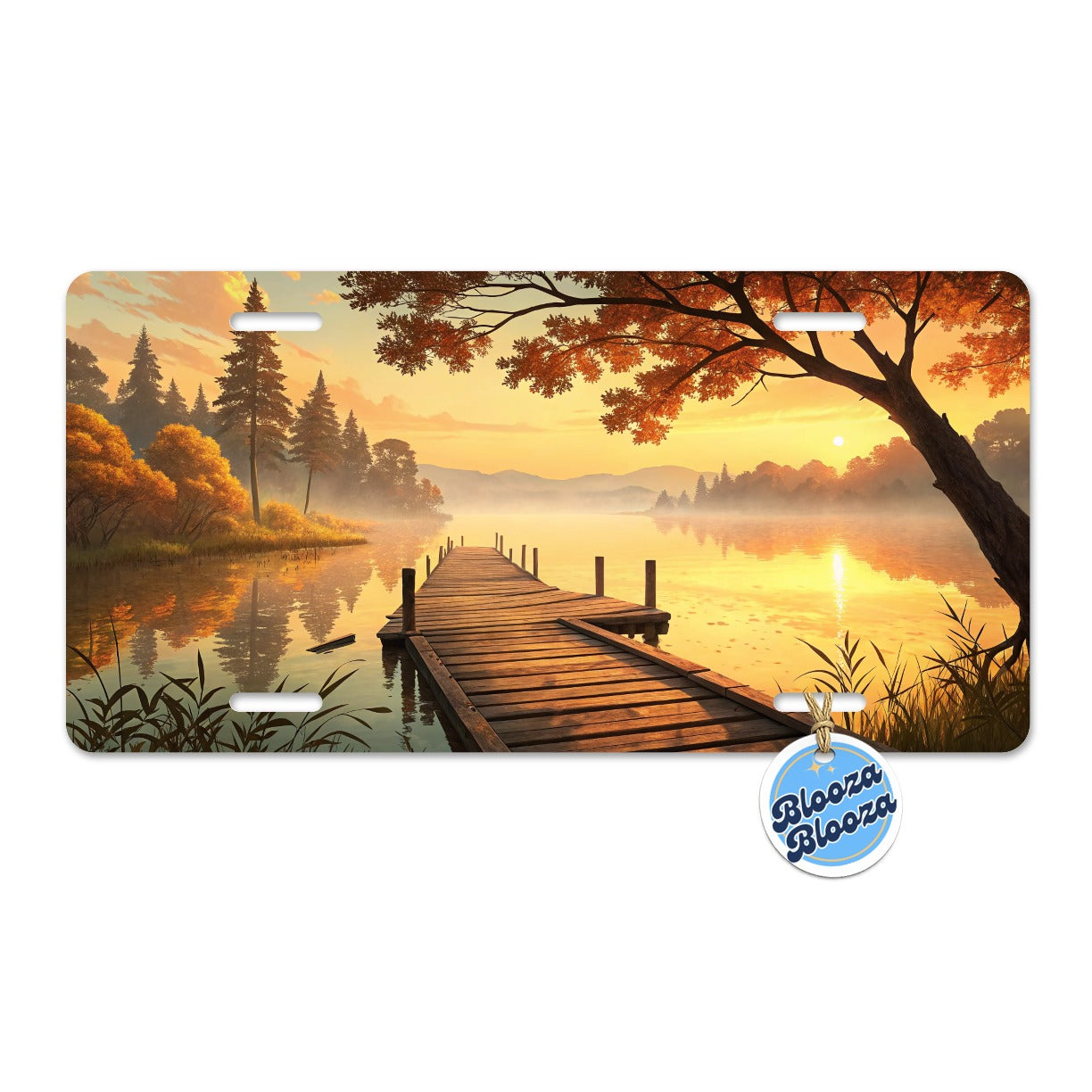 Autumn Lake Dock Sunset Metal Vanity Novelty Tag License Plate for Trucks Cars SUVs