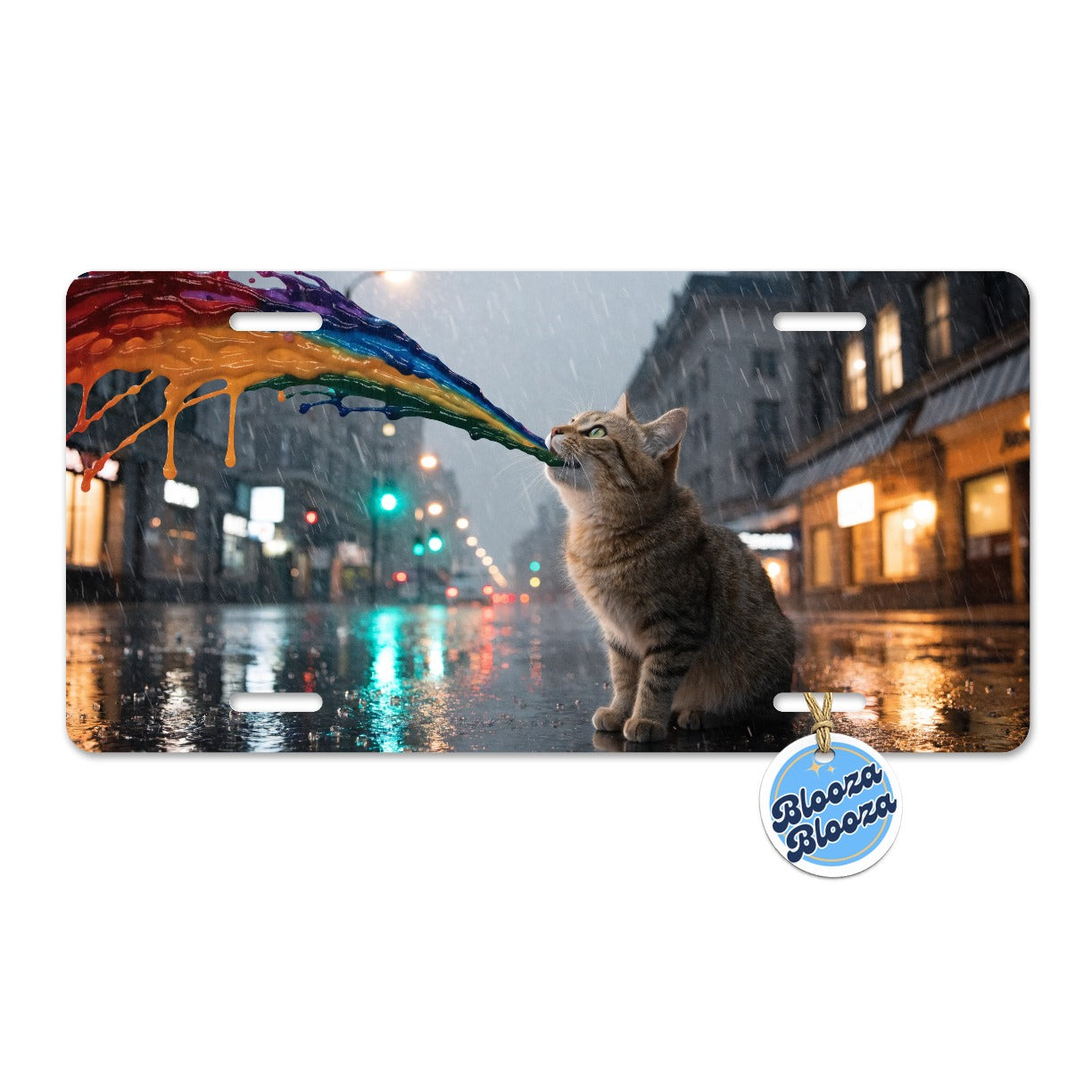 Cat Puking Rainbow Funny Metal Vanity Novelty Tag License Plate for Trucks Cars SUVs