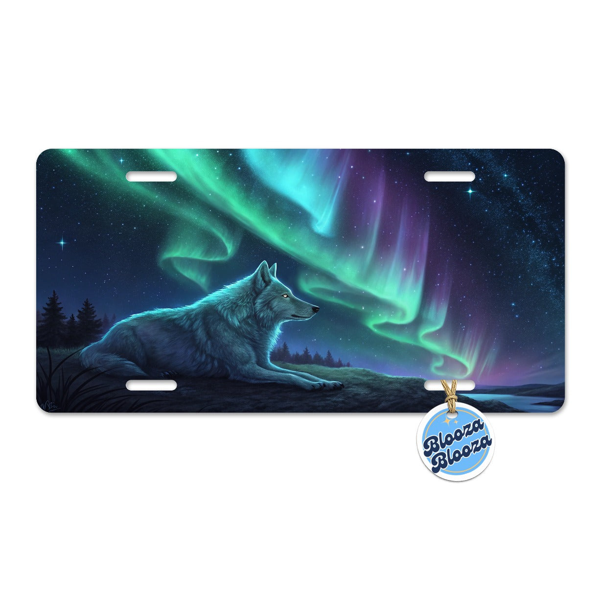 Cosmic Wolf Northern Lights Metal Vanity Novelty Tag License Plate for Trucks Cars SUVs