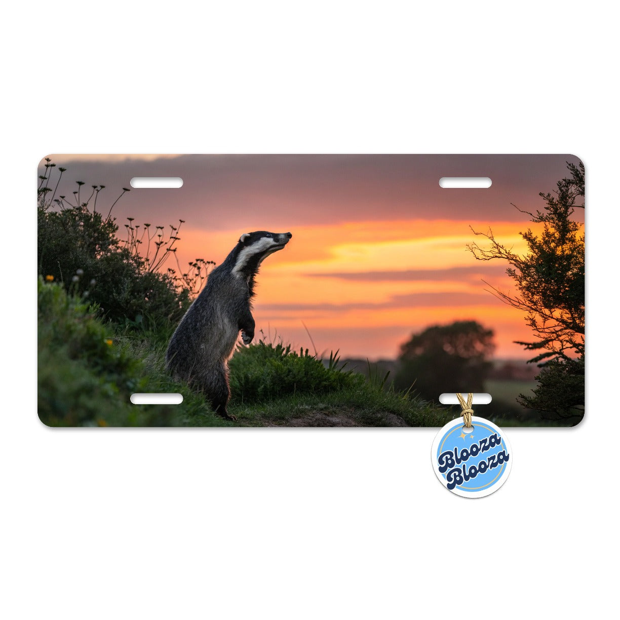 Curious Badger Sunset Scene Metal Vanity Novelty Tag License Plate for Trucks Cars SUVs