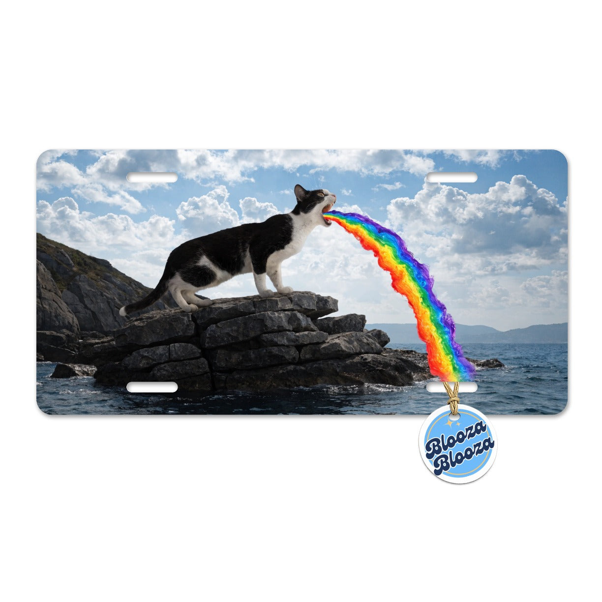 Funny Cat Rainbow Vomit Metal Vanity Novelty Tag License Plate for Trucks Cars SUVs