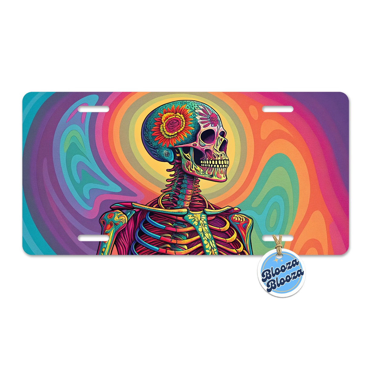 Halloween Psychedelic Skeleton Metal Vanity Novelty Tag License Plate for Trucks Cars SUVs