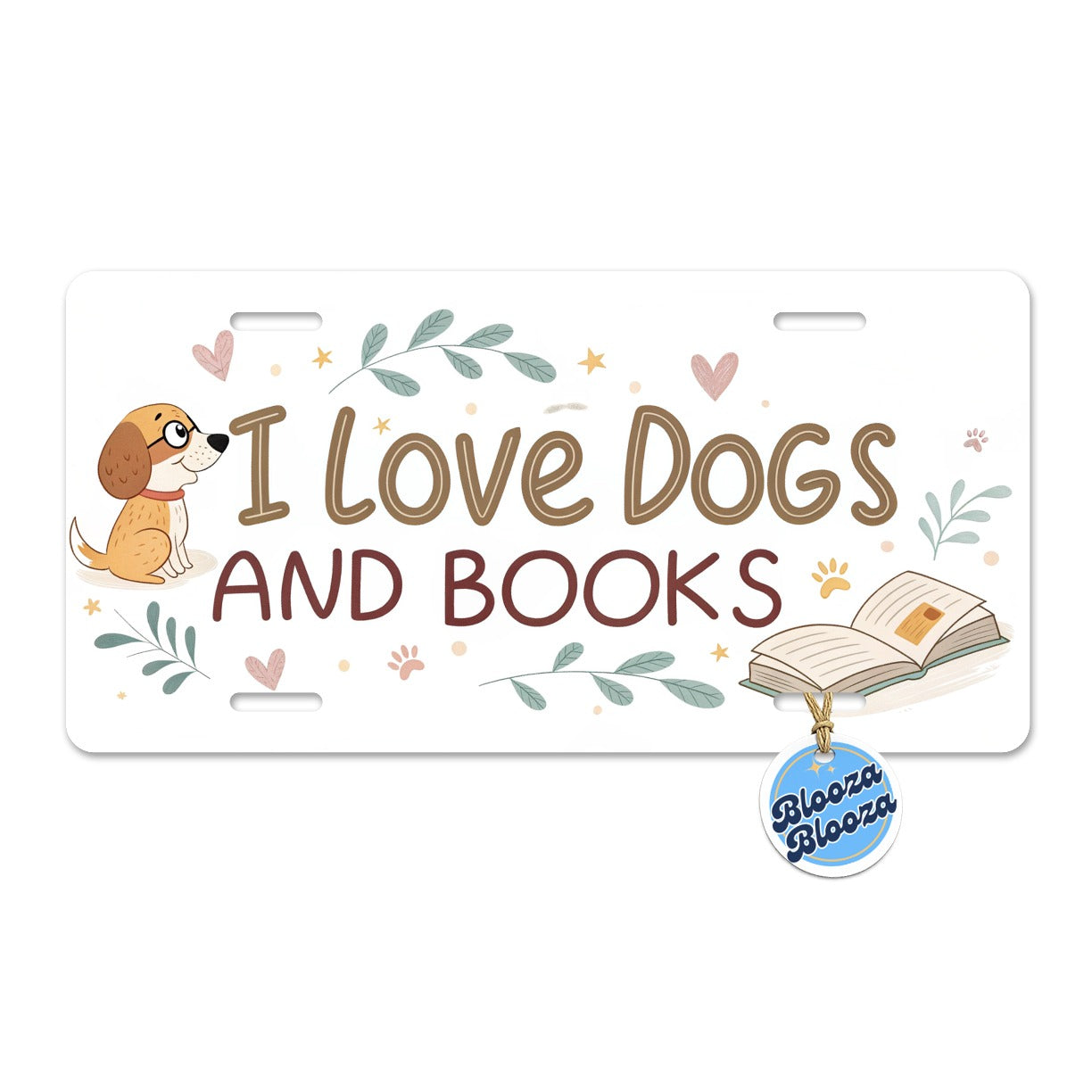 I Love Dogs Books Reading Metal Vanity Novelty Tag License Plate for Trucks Cars SUVs