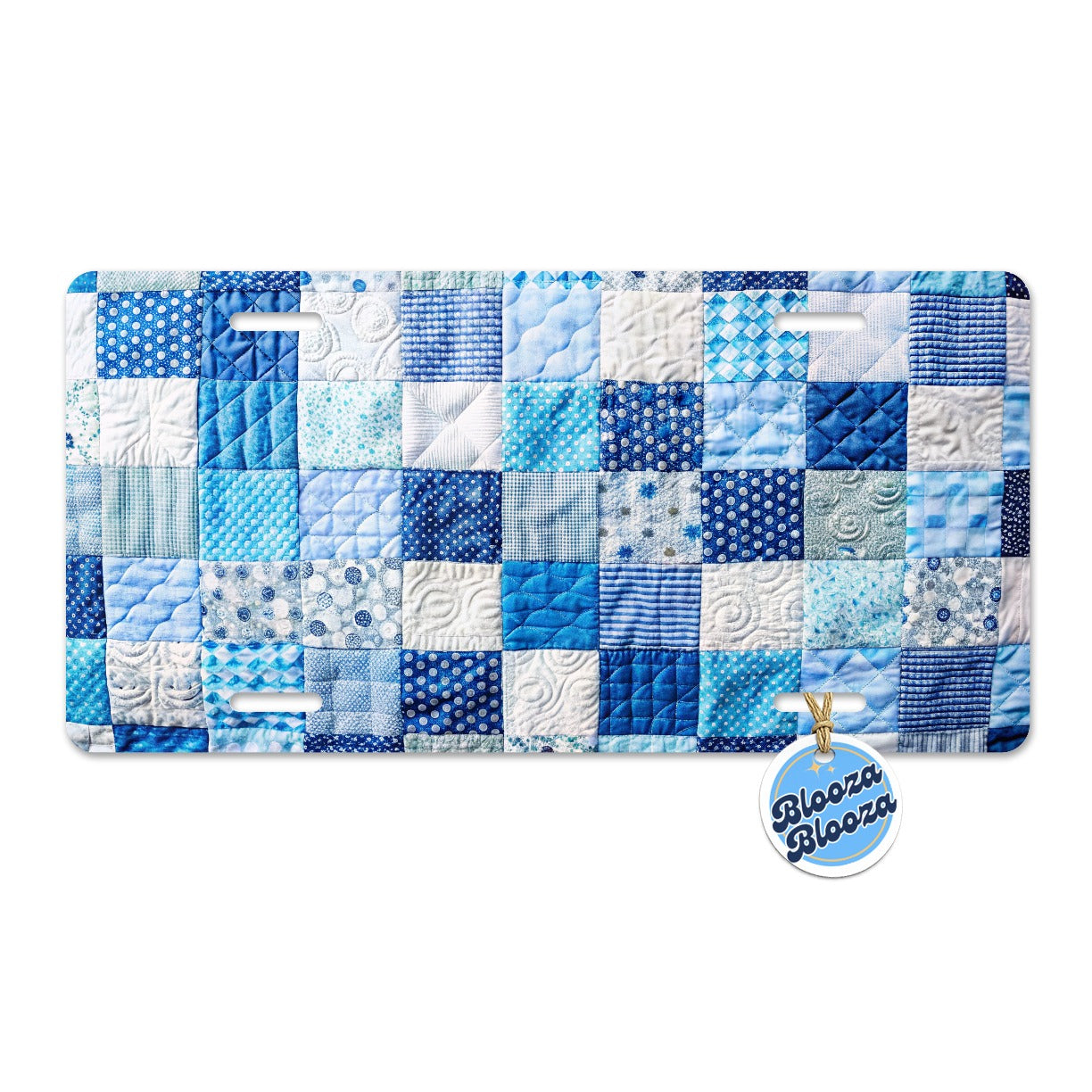 Patchwork Quilt Blue Metal Vanity Novelty Tag License Plate for Trucks Cars SUVs