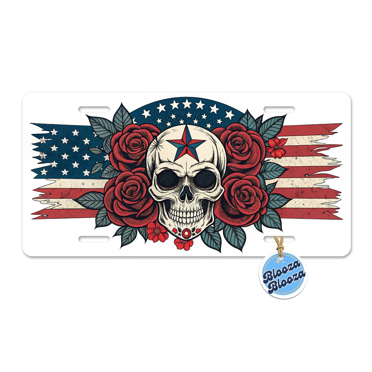 Patriotic Skull USA American Flag Metal Vanity Novelty Tag License Plate for Trucks Cars SUVs