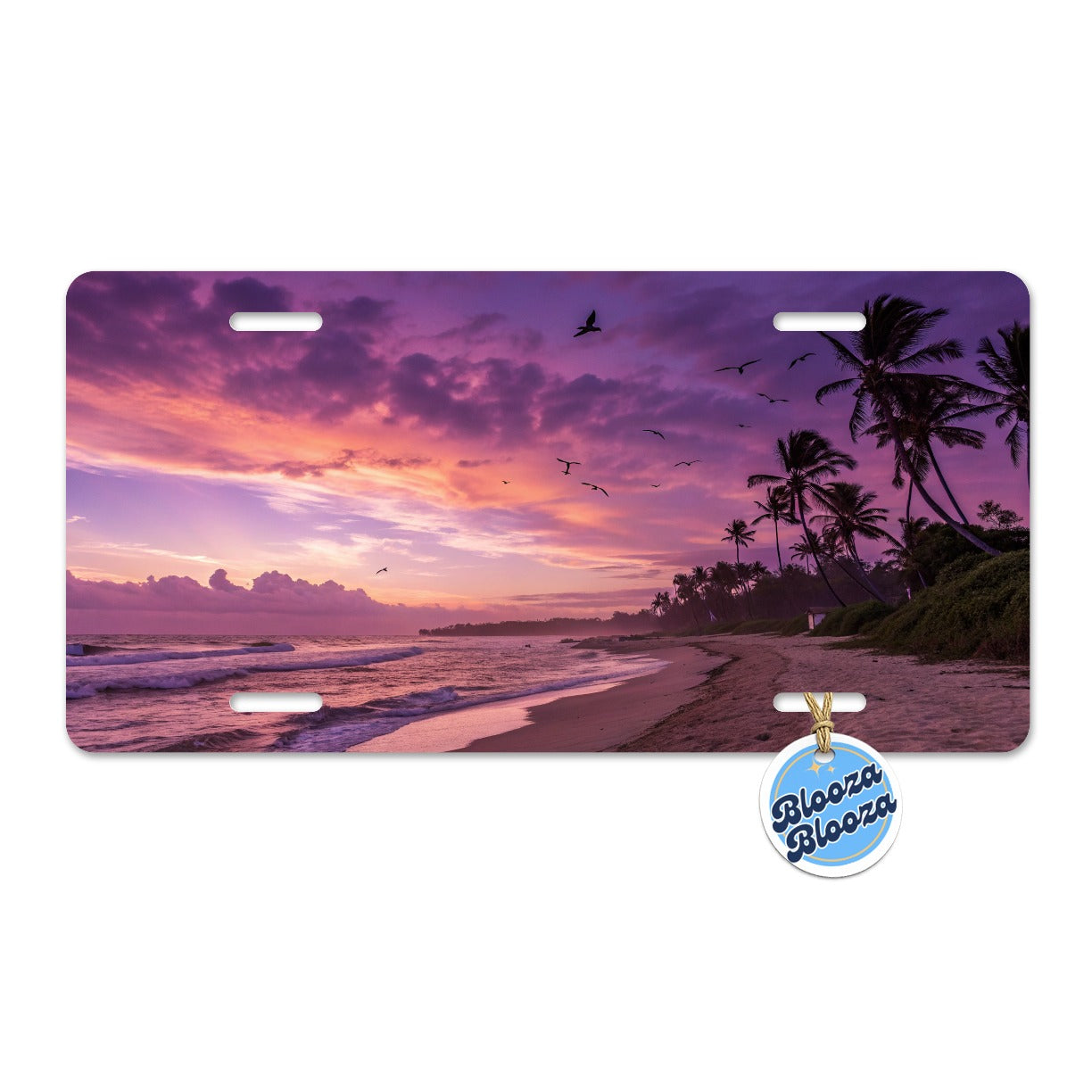 Purple Sunset On Beach Metal Vanity Novelty Tag License Plate for Trucks Cars SUVs