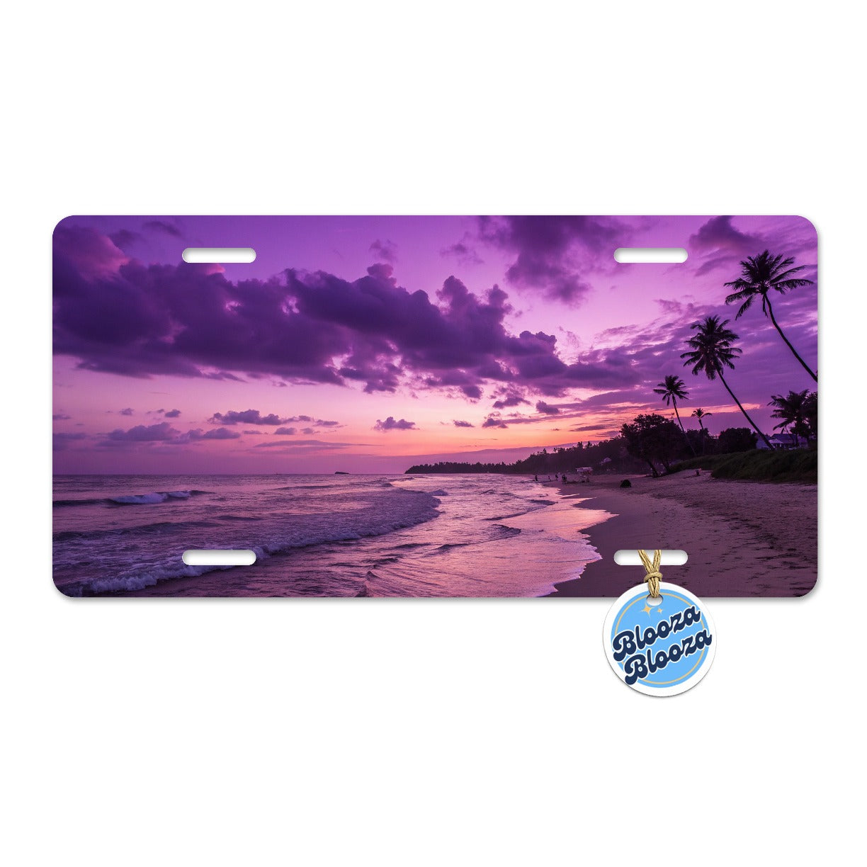 Purple Sunset Seascape Beach Metal Vanity Novelty Tag License Plate for Trucks Cars SUVs