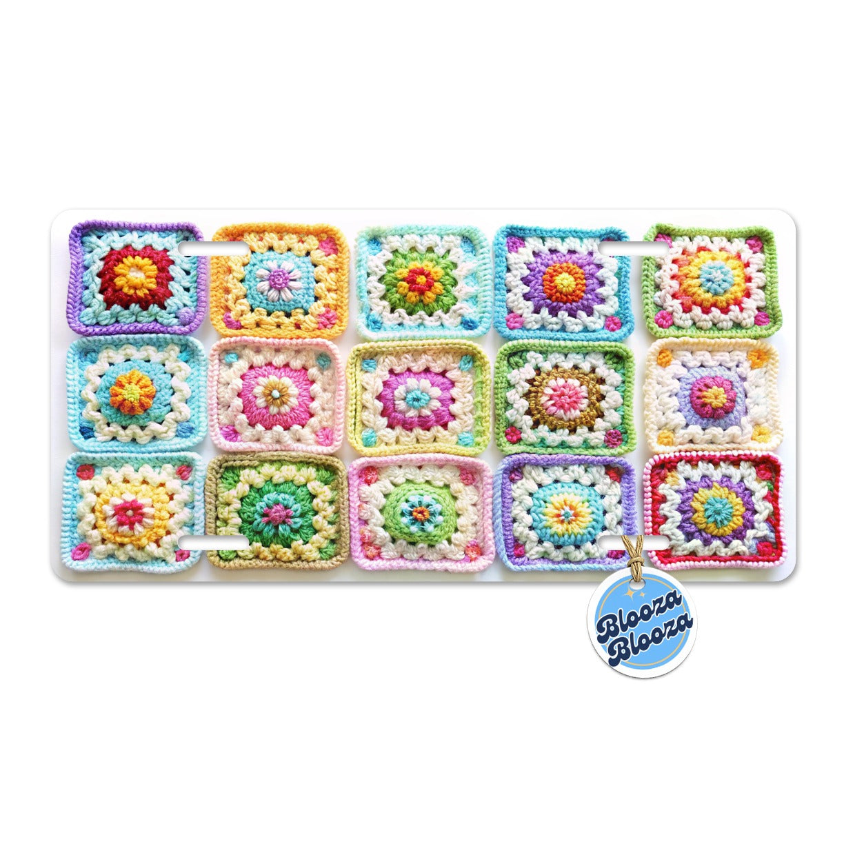 Rainbow Crochet Granny Squares Metal Vanity Novelty Tag License Plate for Trucks Cars SUVs