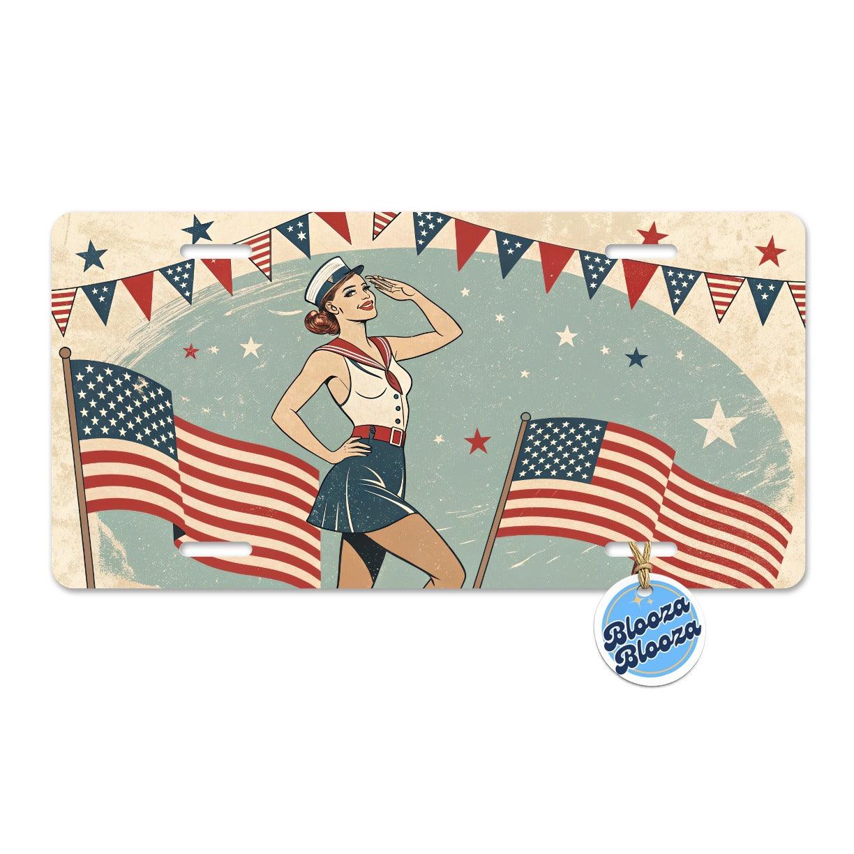 Retro Patriotic Pinup Style USA America Metal Vanity Novelty Tag License Plate for Trucks Cars SUVs