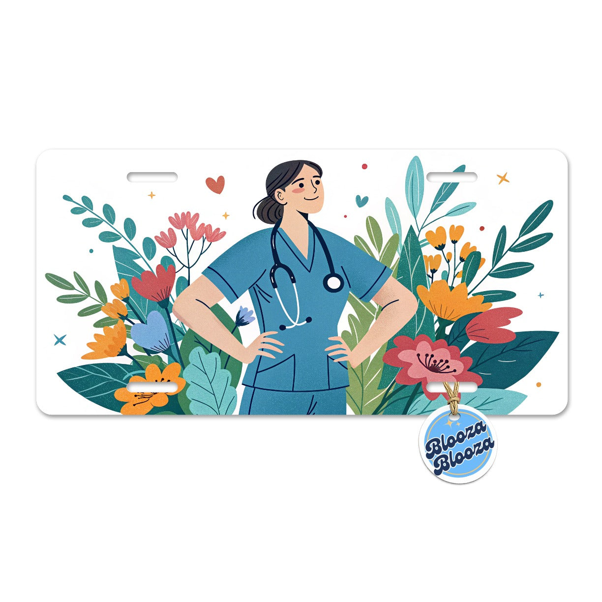 RN LVN Wildflower Nurse Metal Vanity Novelty Tag License Plate for Trucks Cars SUVs