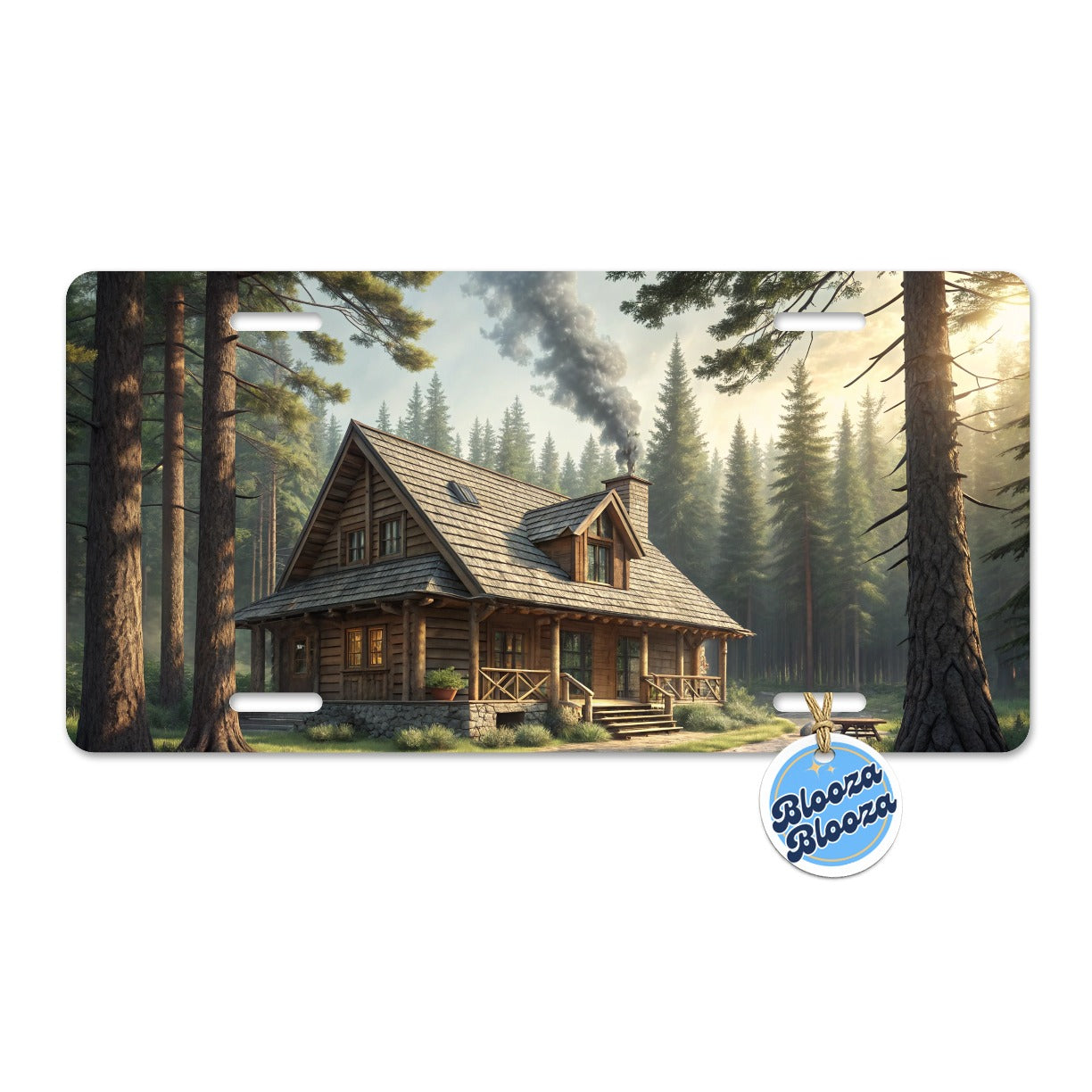 Rustic Hunting Lodge Log Cabin Metal Vanity Novelty Tag License Plate for Trucks Cars SUVs