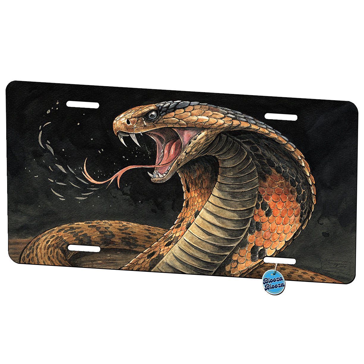 Aggressive Cobra Black Background Metal Vanity Novelty Tag License Plate for Trucks Cars SUVs