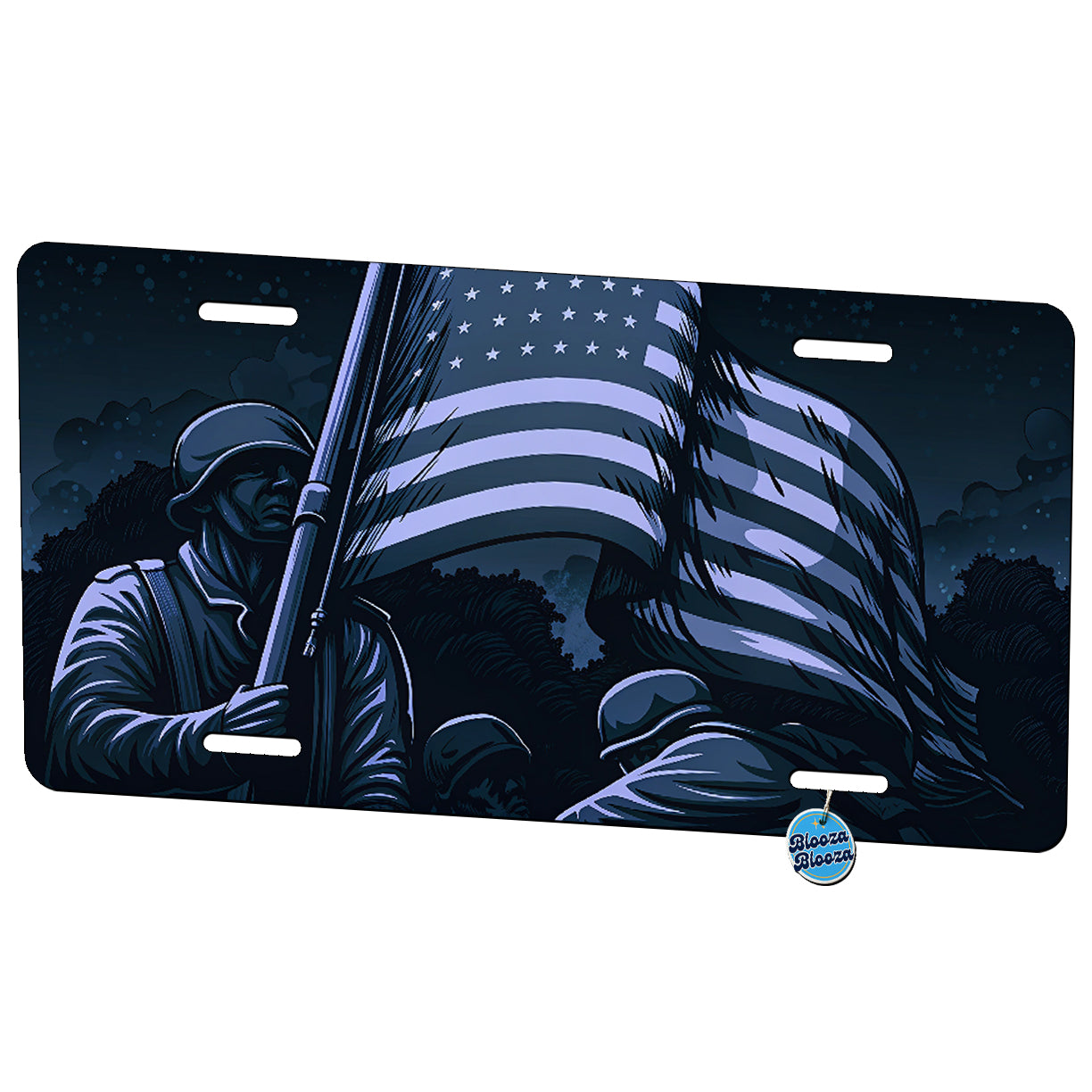 American Flag Soldiers Unites States USA Metal Vanity Novelty Tag License Plate for Trucks Cars SUVs