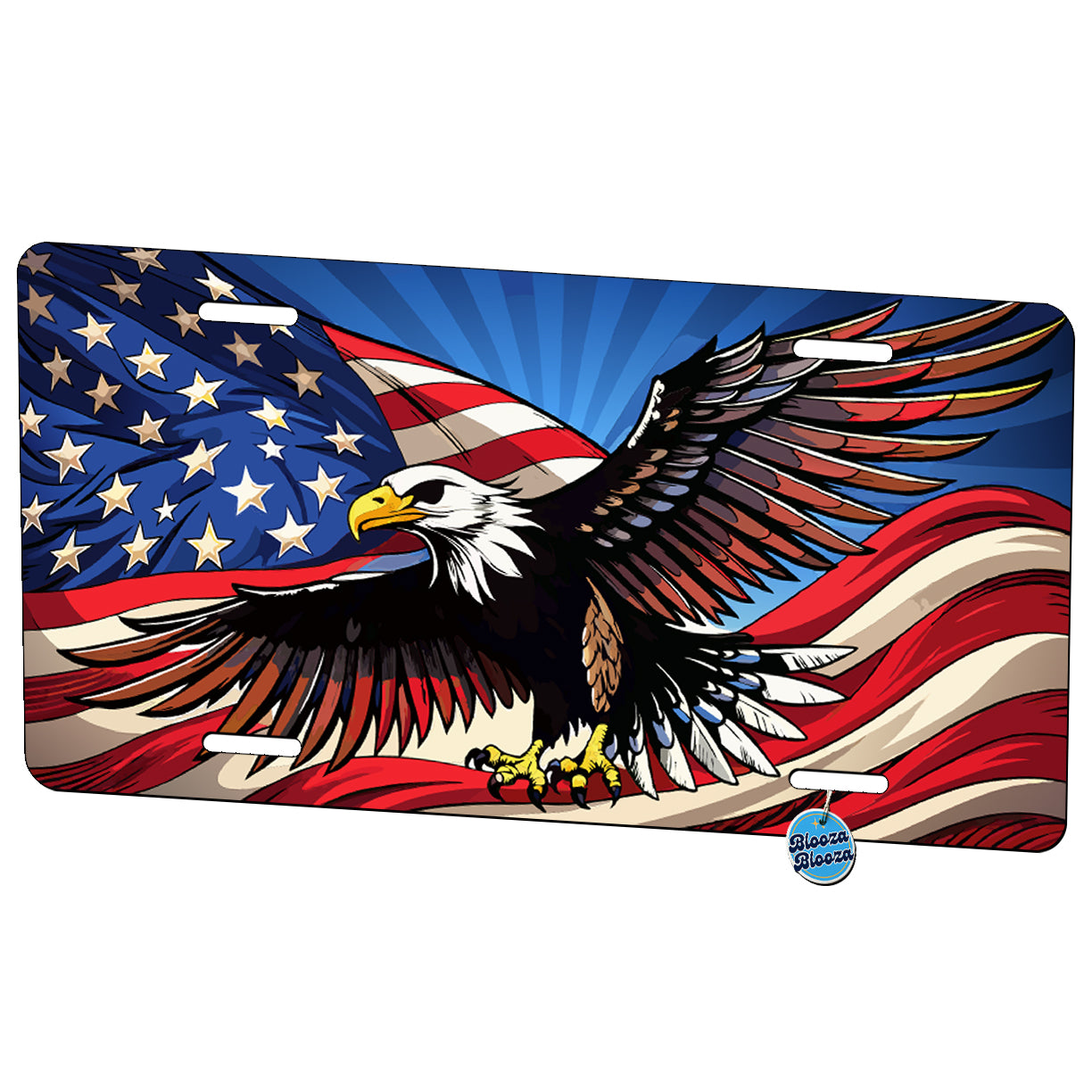 Bald Eagle Over Waving American Flag USA United States Patriotic Metal Vanity Novelty Tag License Plate for Trucks Cars SUVs
