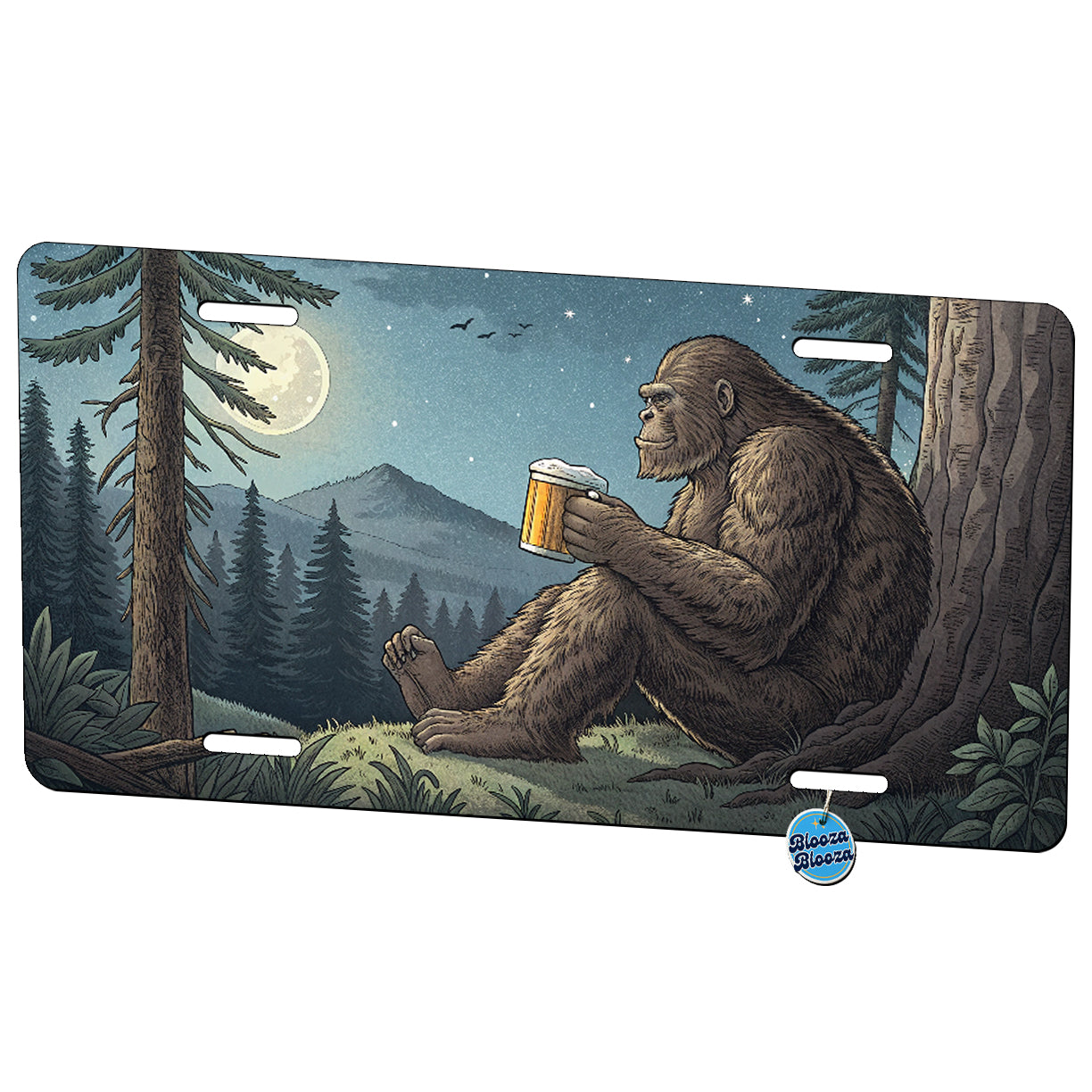 Bigfoot Sasquatch Drinking Beer Funny Metal Vanity Novelty Tag License Plate for Trucks Cars SUVs