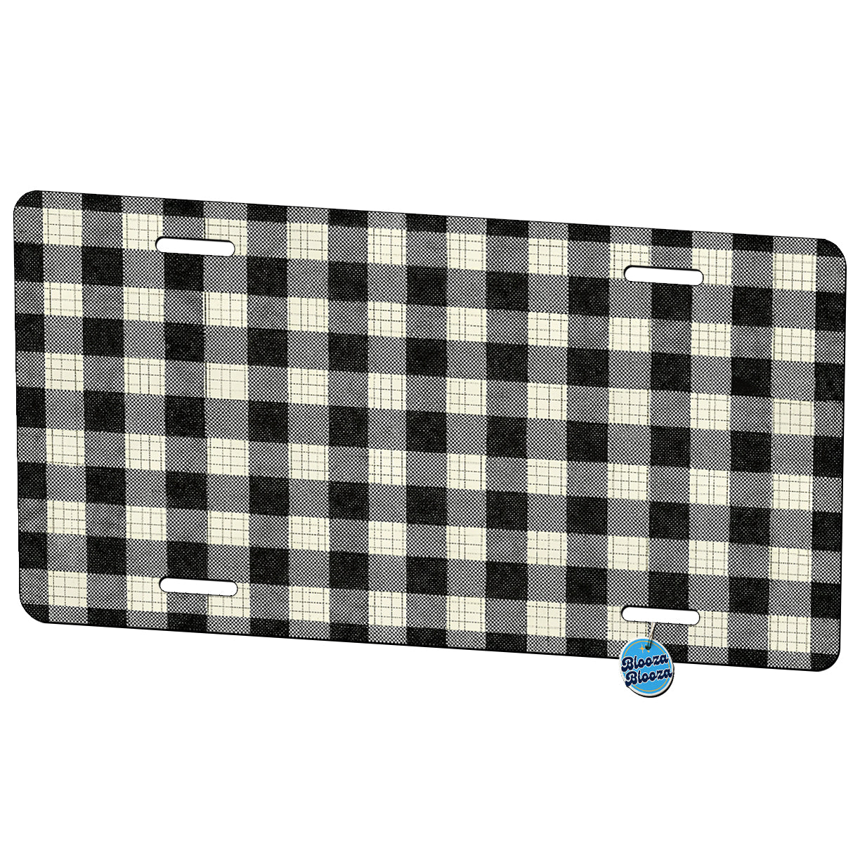 Black And White Gingham Plaid Country Pattern Metal Vanity Novelty Tag License Plate for Trucks Cars SUVs