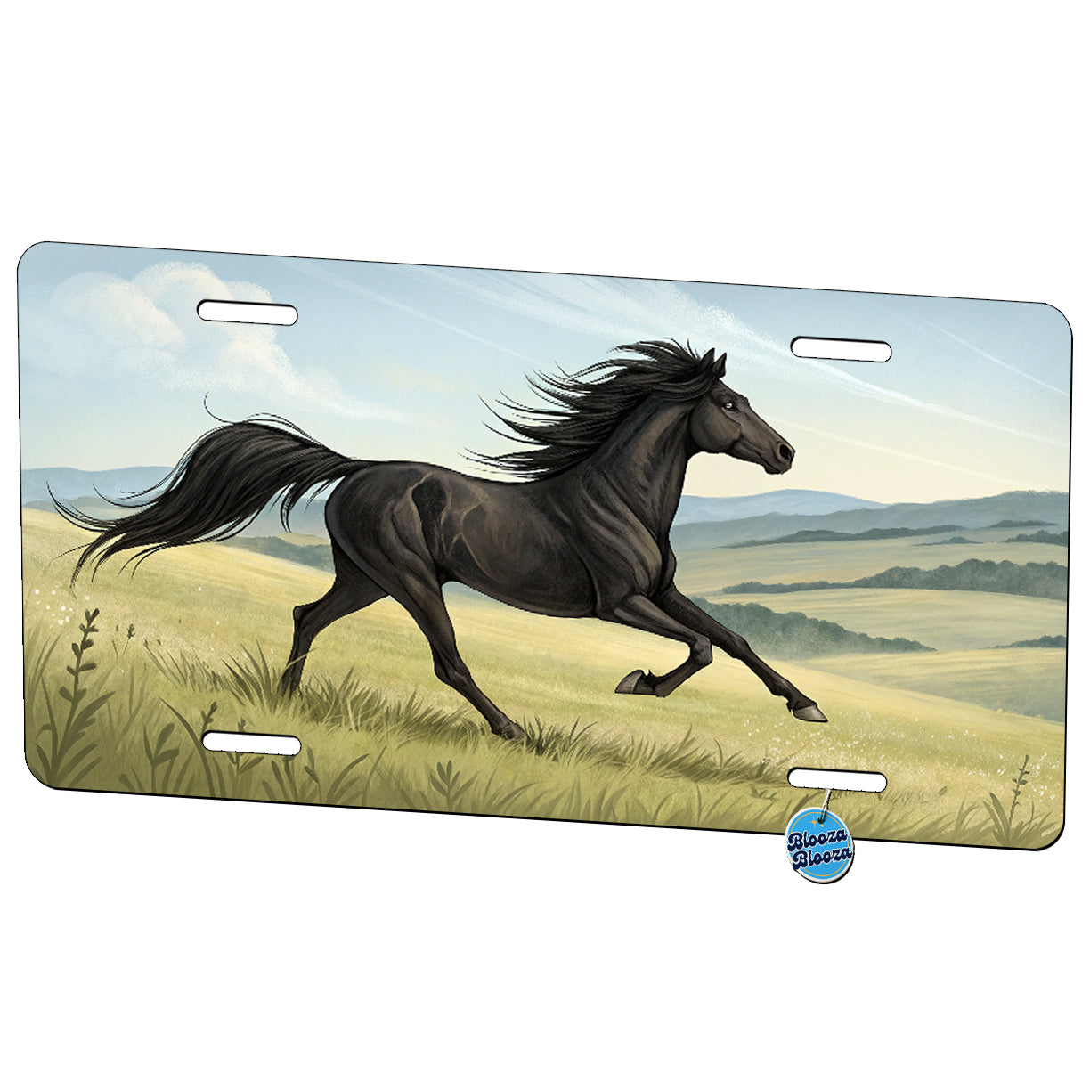 Black Horse Running Metal Vanity Novelty Tag License Plate for Trucks Cars SUVs