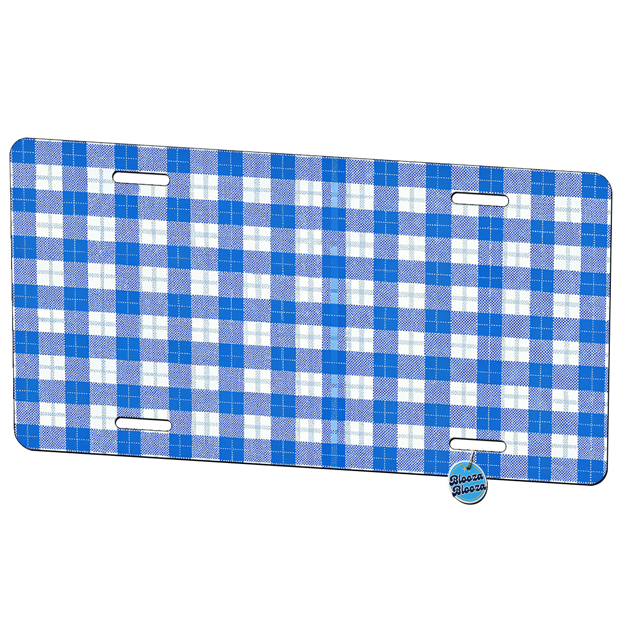 Blue And White Gingham Plaid Country Metal Vanity Novelty Tag License Plate for Trucks Cars SUVs