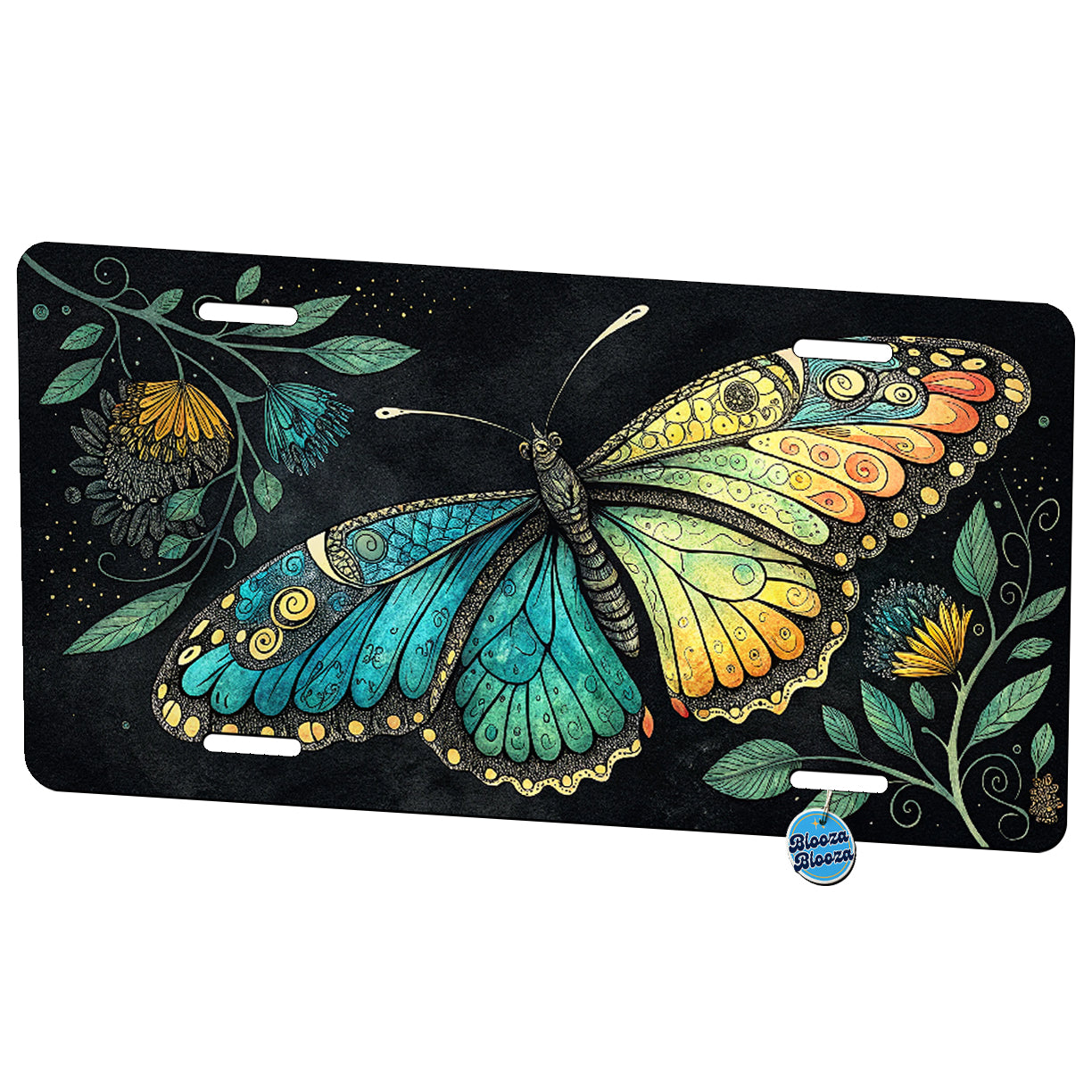 Butterfly Black Background Metal Vanity Novelty Tag License Plate for Trucks Cars SUVs