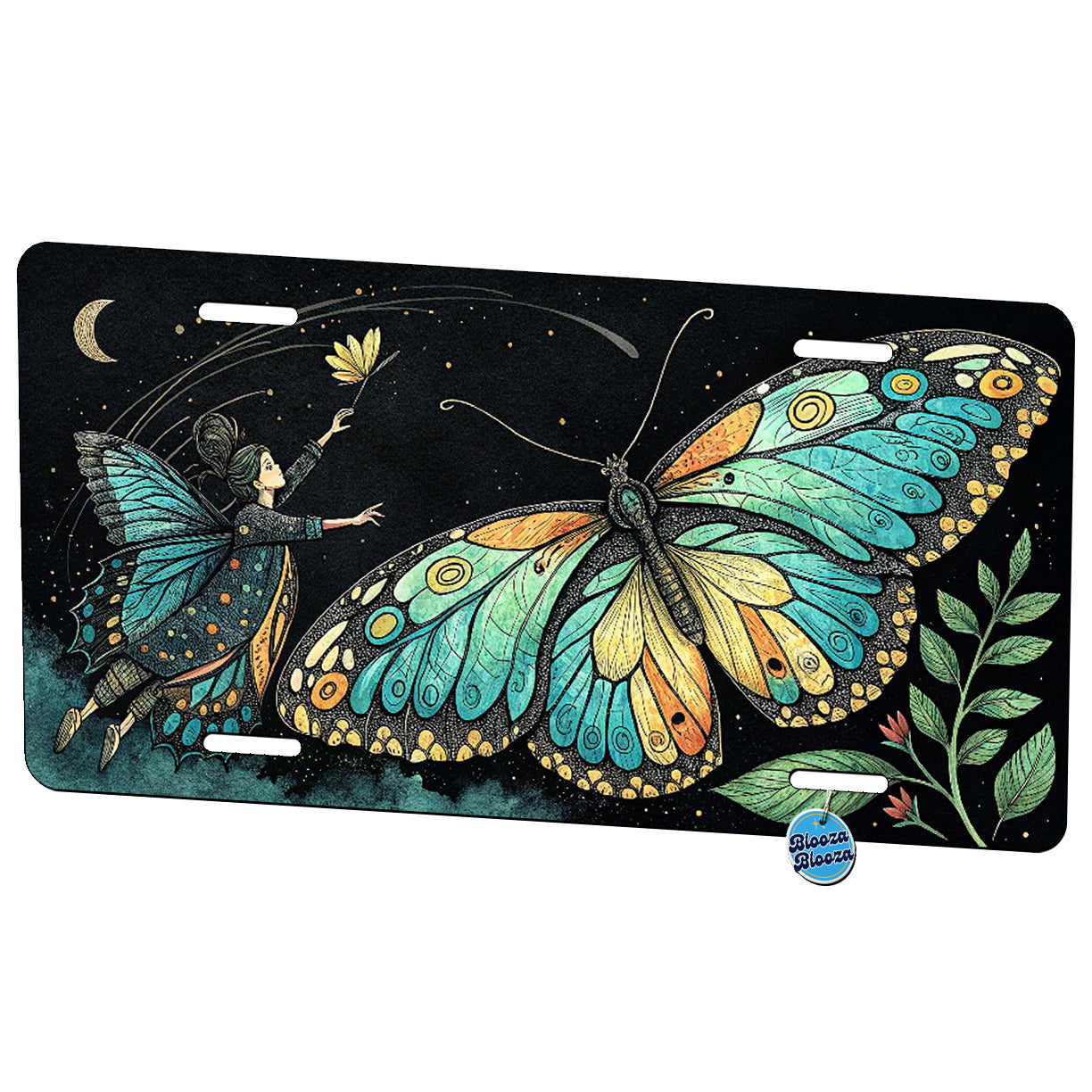 Butterfly Fairy Black Background Metal Vanity Novelty Tag License Plate for Trucks Cars SUVs