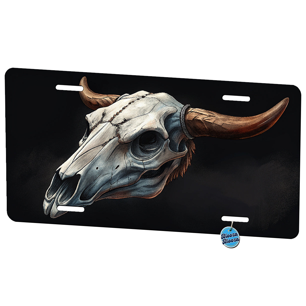 Cow Skull Dark Background Metal Vanity Novelty Tag License Plate for Trucks Cars SUVs