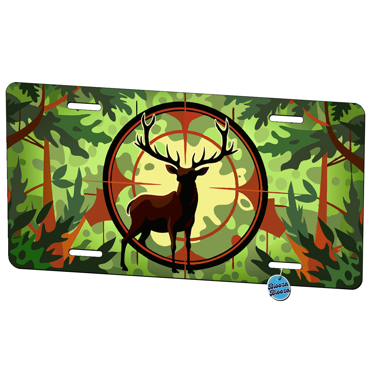 Deer Silhouette In Crosshairs Camouflage Hunting Hunter Metal Vanity Novelty Tag License Plate for Trucks Cars SUVs