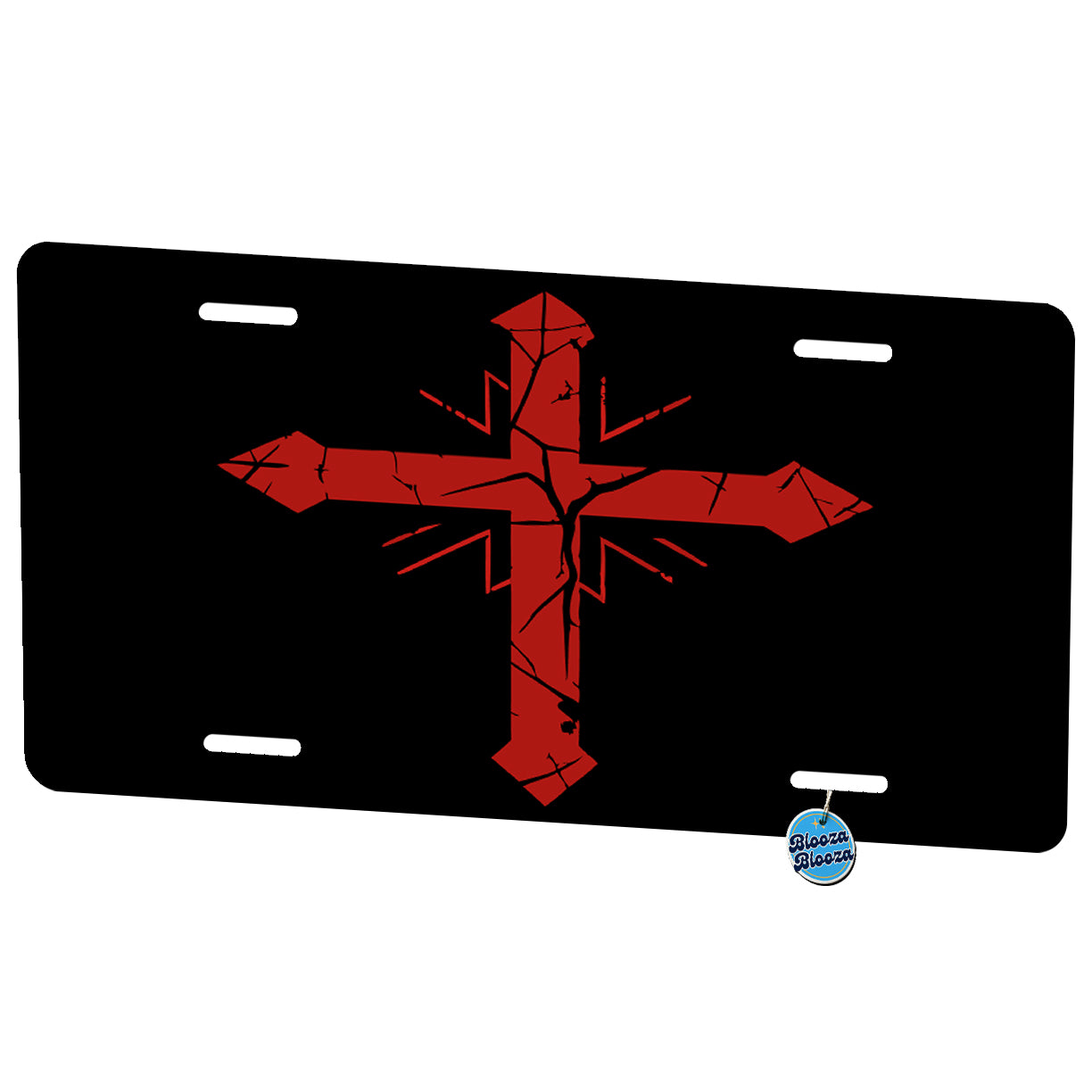 Distressed Red Cross On Black Christian Metal Vanity Novelty Tag License Plate for Trucks Cars SUVs