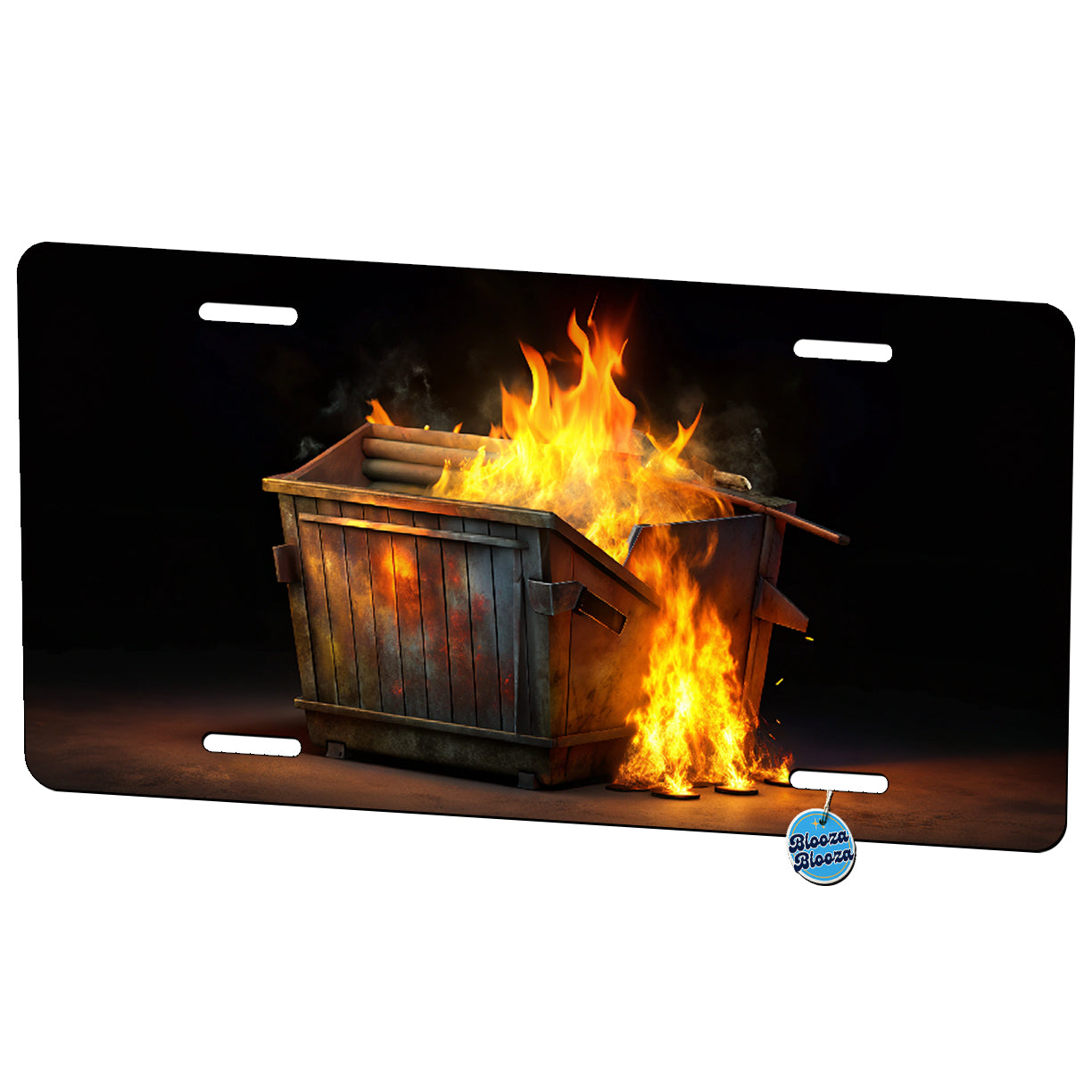 Dumpster On Fire Dark Background Metal Vanity Novelty Tag License Plate for Trucks Cars SUVs