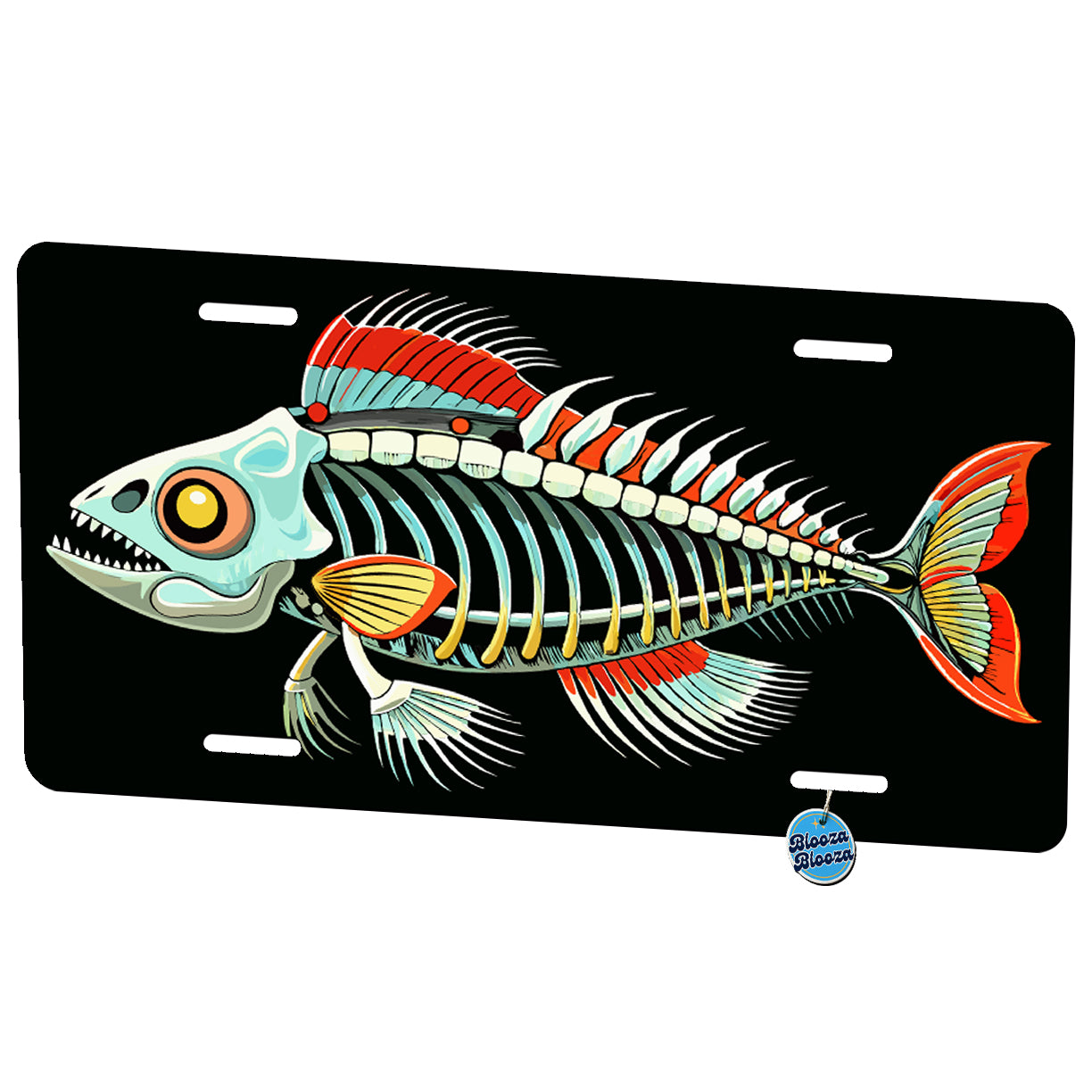 Fish Bones Skeleton On Black Fishing Metal Vanity Novelty Tag License Plate for Trucks Cars SUVs