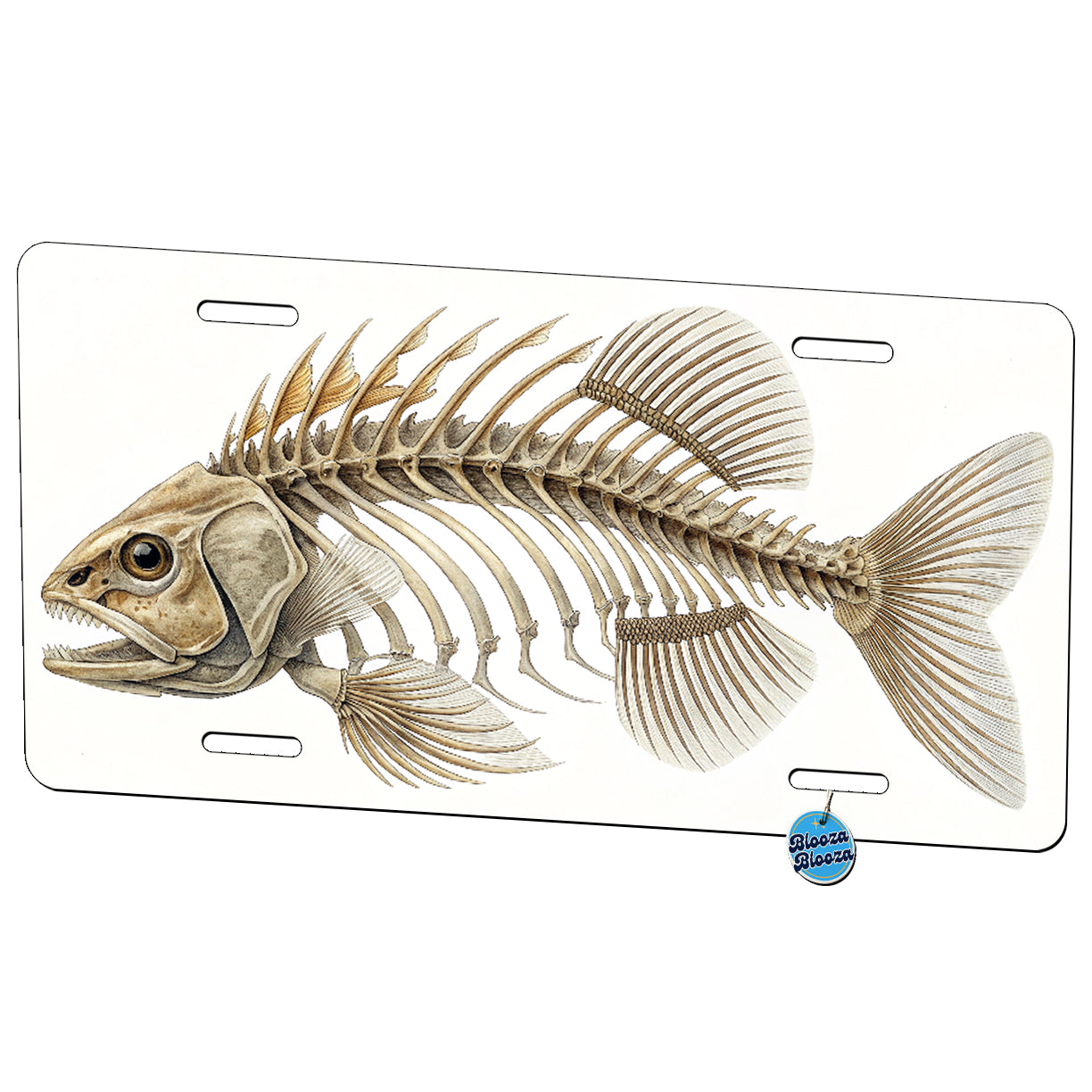 Fish Bones White Background Fishing Metal Vanity Novelty Tag License Plate for Trucks Cars SUVs