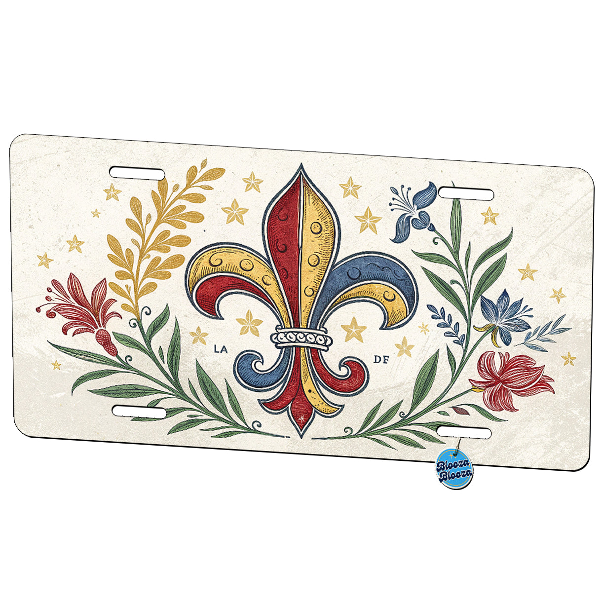 Fleur De Lis Red Yellow Blue Metal Vanity Novelty Tag License Plate for Trucks Cars SUVs