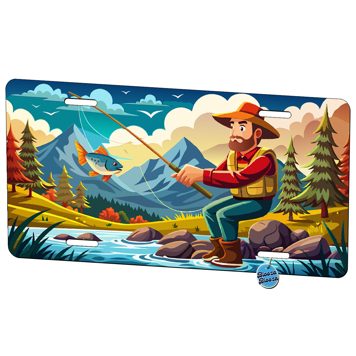 Fly Fisherman Fishing River Metal Vanity Novelty Tag License Plate for Trucks Cars SUVs