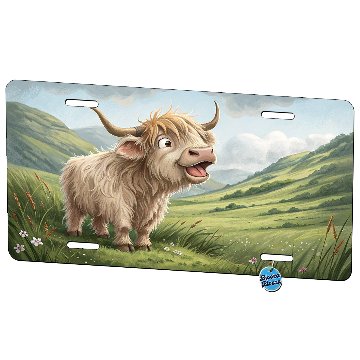 Funny Cute Highland Cow Meadows Metal Vanity Novelty Tag License Plate for Trucks Cars SUVs