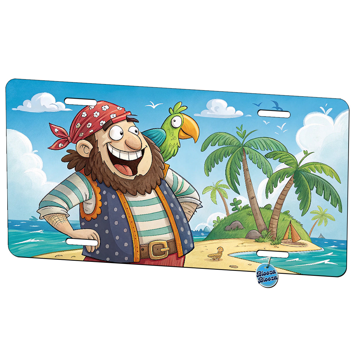 Funny Pirate With Parrot Tropical Island Metal Vanity Novelty Tag License Plate for Trucks Cars SUVs