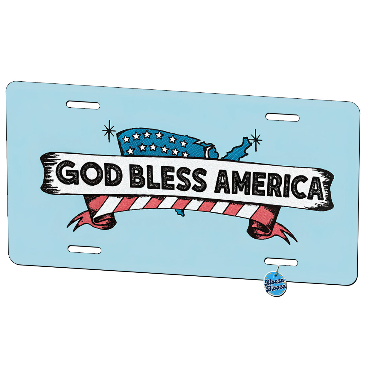 God Bless America Red White Blue USA United States Patriotic Metal Vanity Novelty Tag License Plate for Trucks Cars SUVs