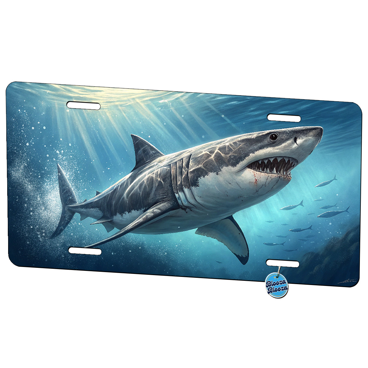 Great White Shark Blood Ocean Water Metal Vanity Novelty Tag License Plate for Trucks Cars SUVs