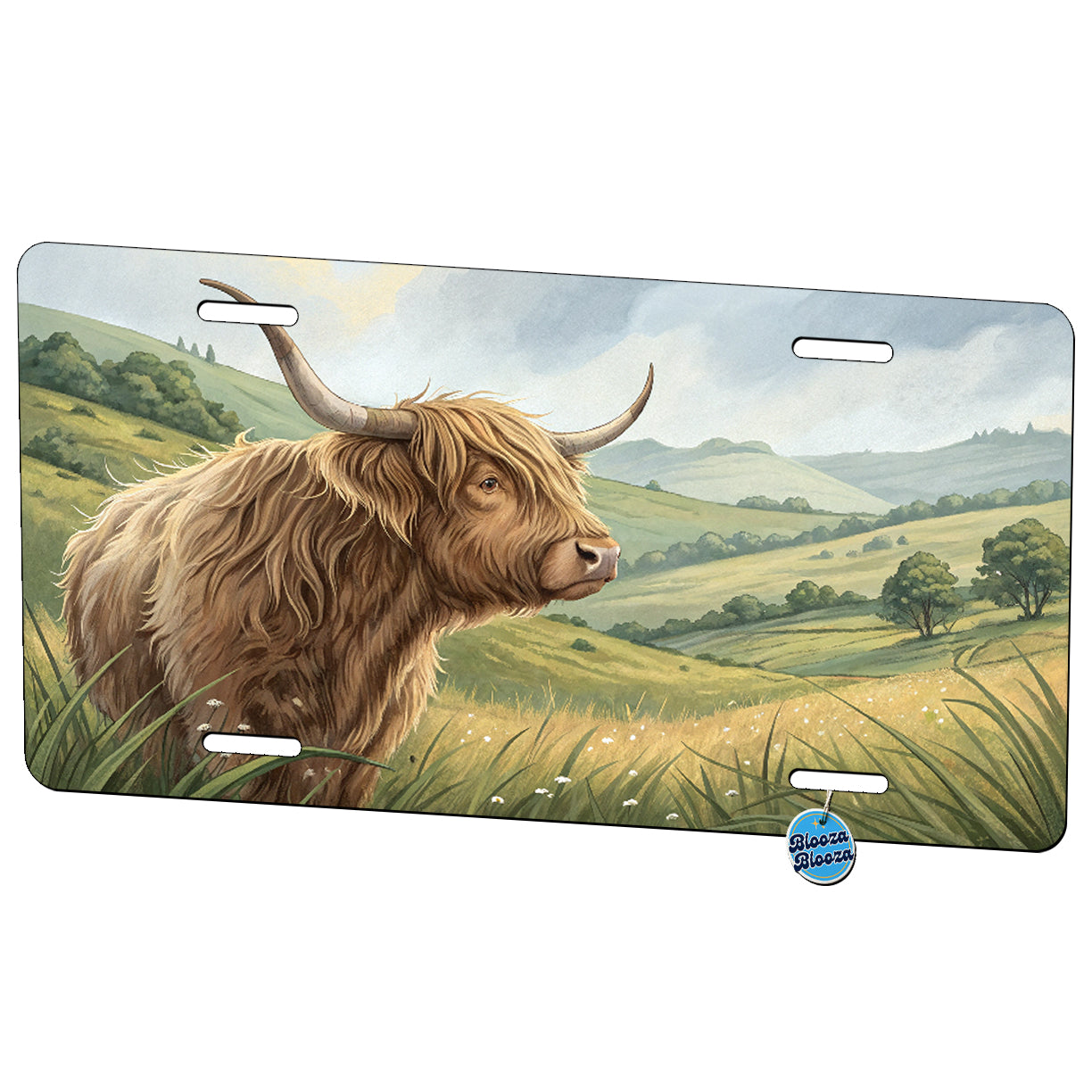 Highland Cow In Fields Metal Vanity Novelty Tag License Plate for Trucks Cars SUVs