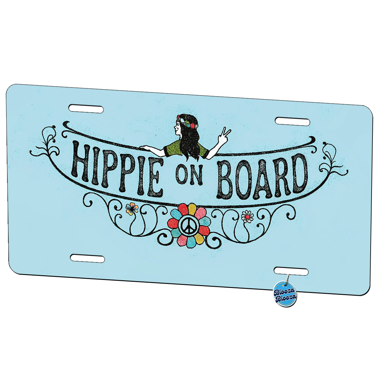Hippie On Board Peace Love Metal Vanity Novelty Tag License Plate for Trucks Cars SUVs