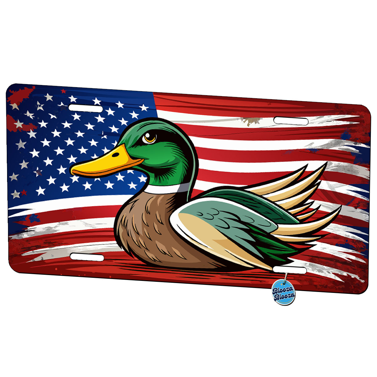 Mallard Over Distressed American Flag USA United States Patriotic Metal Vanity Novelty Tag License Plate for Trucks Cars SUVs
