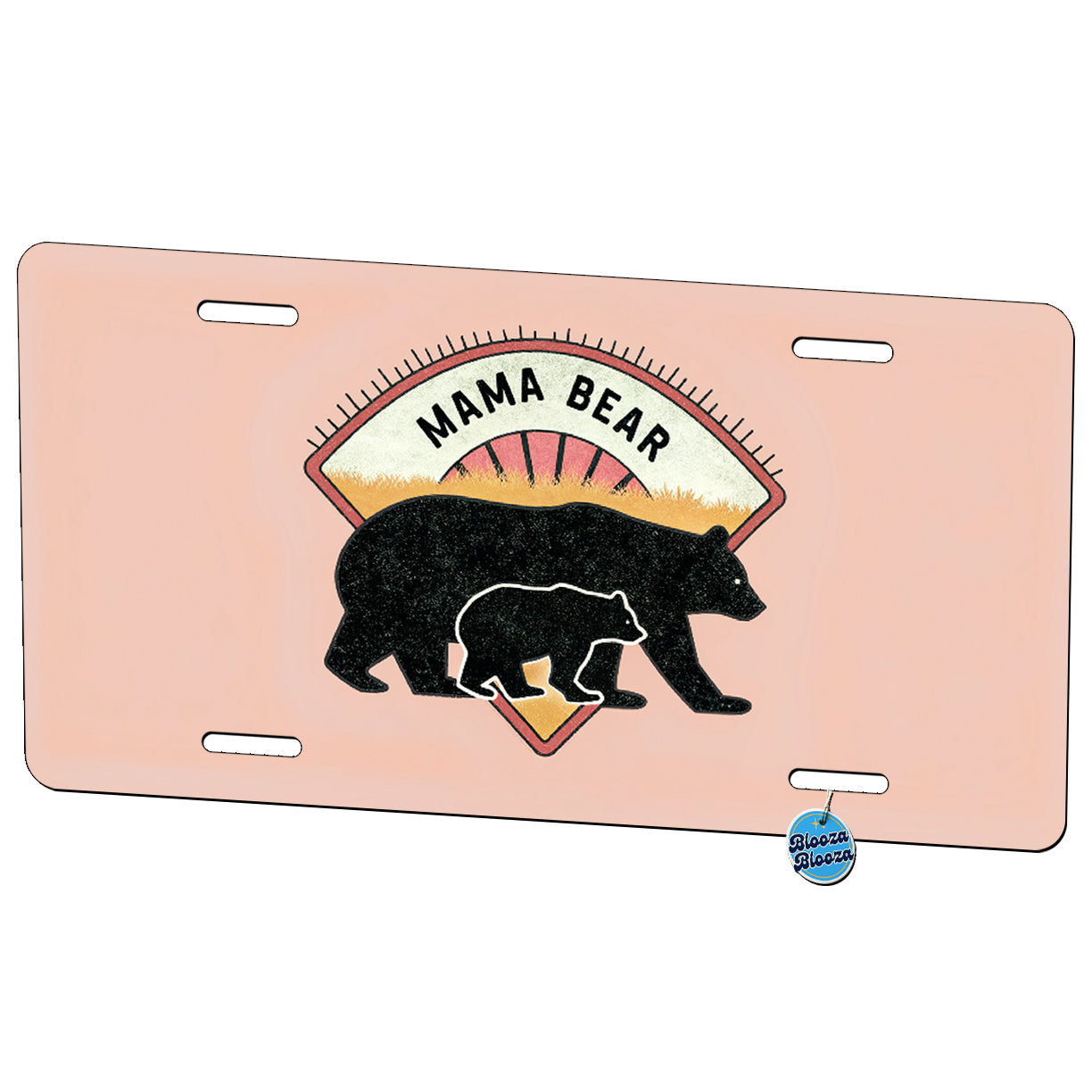 Mama Bear Pink Background Metal Vanity Novelty Tag License Plate for Trucks Cars SUVs