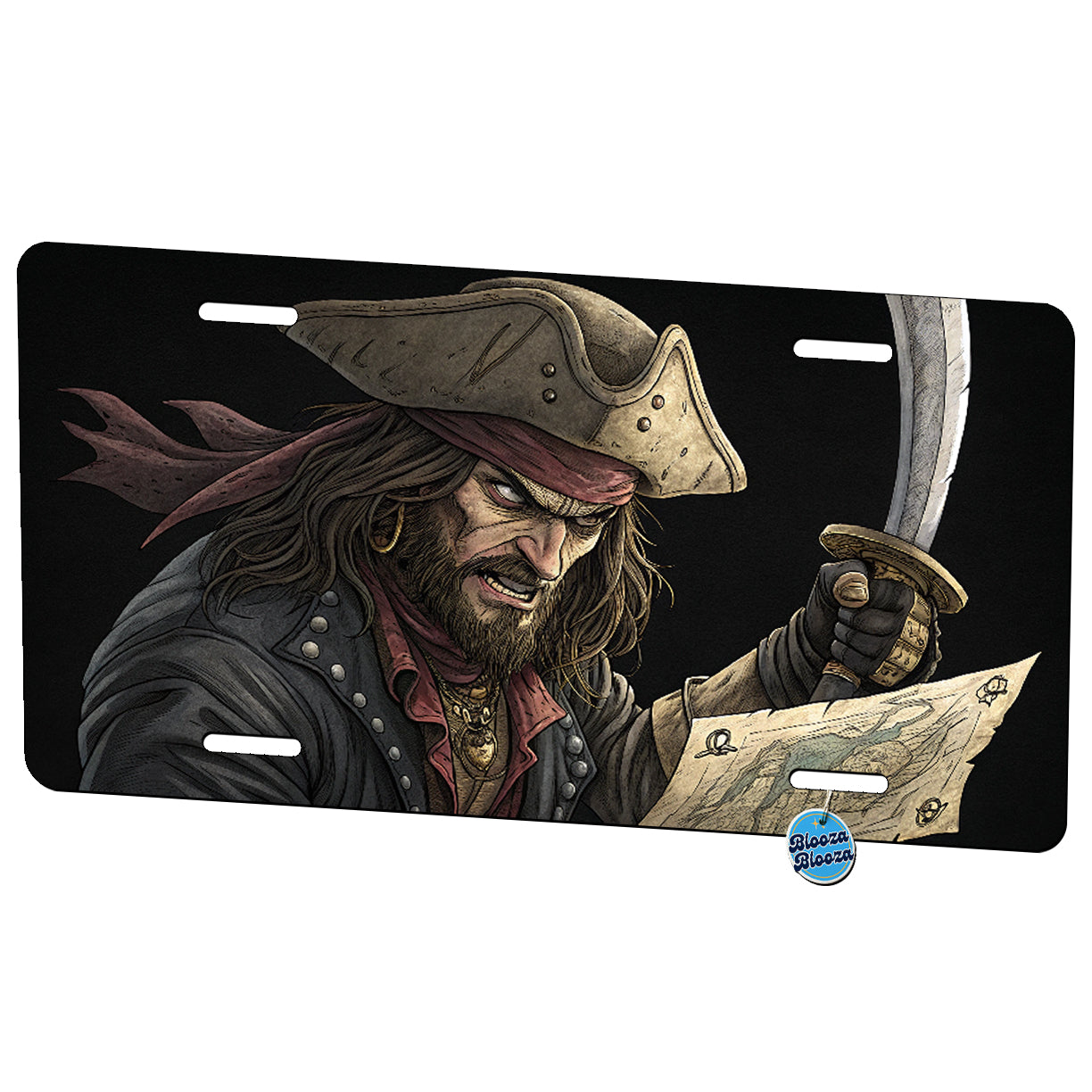 Menacing Pirate On Black Background Metal Vanity Novelty Tag License Plate for Trucks Cars SUVs