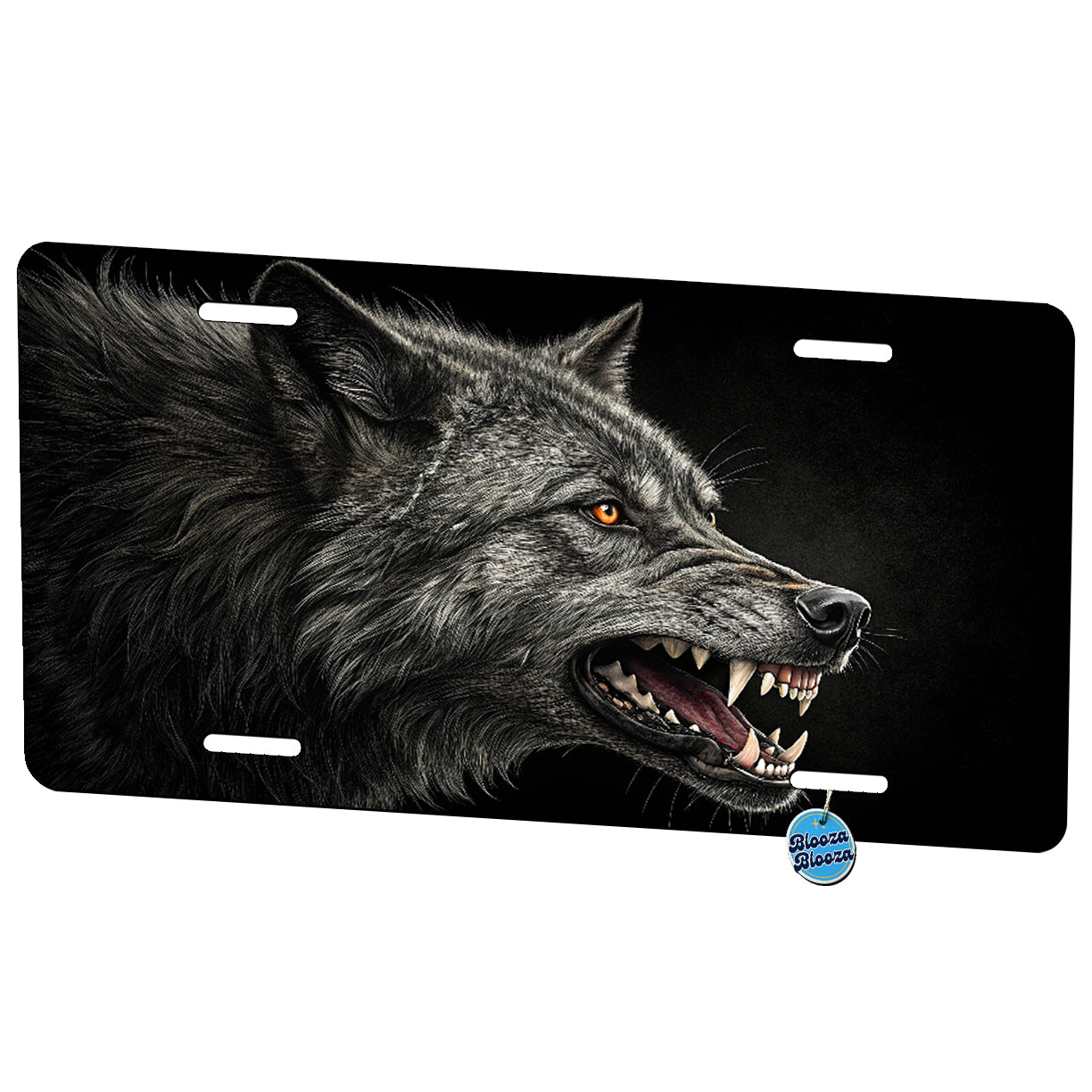 Menacing Wolf Head On Black Background Metal Vanity Novelty Tag License Plate for Trucks Cars SUVs