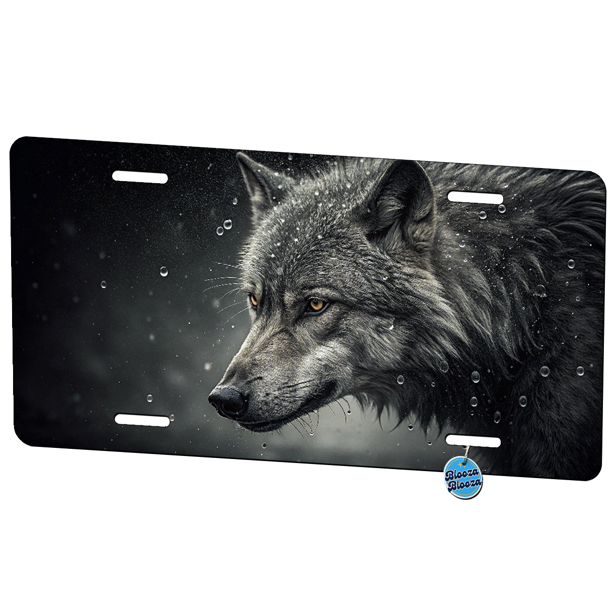 Menacing Wolf Staring Water Droplets Metal Vanity Novelty Tag License Plate for Trucks Cars SUVs