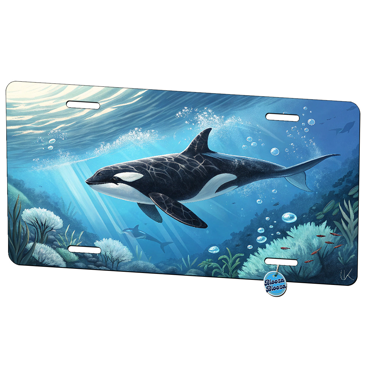 Orca Whale Swimming Beautiful Ocean Metal Vanity Novelty Tag License Plate for Trucks Cars SUVs