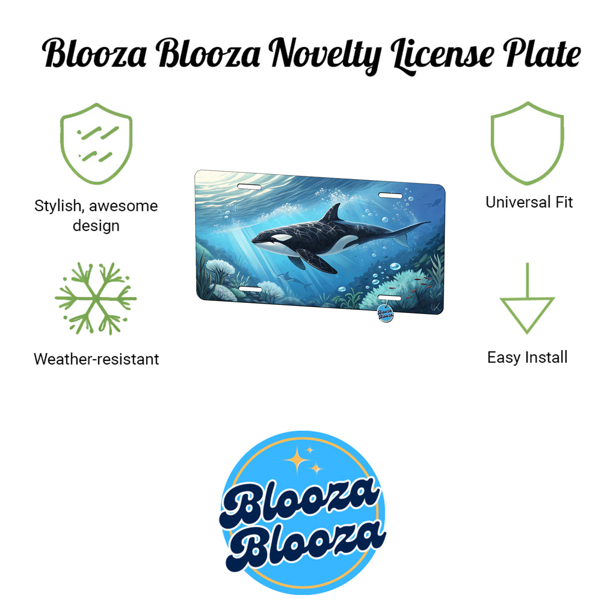 Orca Whale Swimming Beautiful Ocean Metal Vanity Novelty Tag License Plate for Trucks Cars SUVs