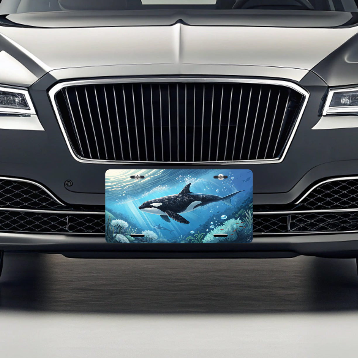 Orca Whale Swimming Beautiful Ocean Metal Vanity Novelty Tag License Plate for Trucks Cars SUVs